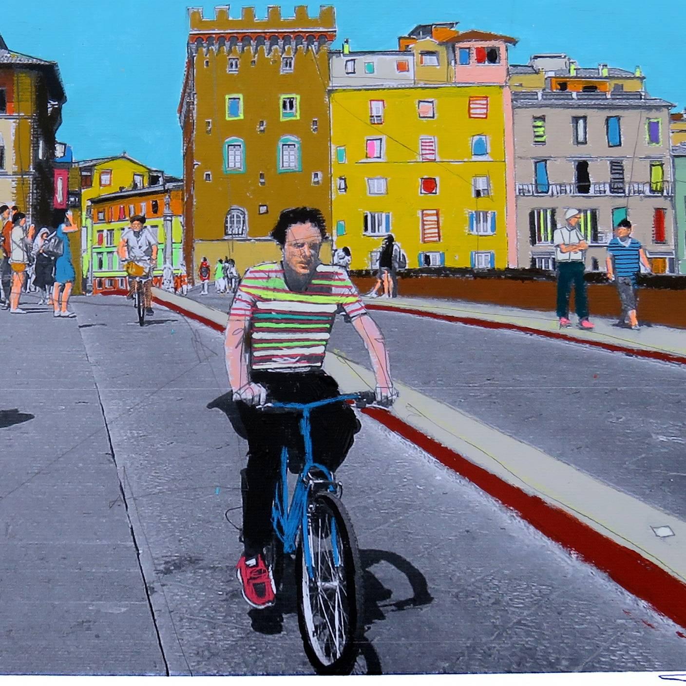 Crossing Bridges in Florence - Pop Art Painting by Fabio Coruzzi