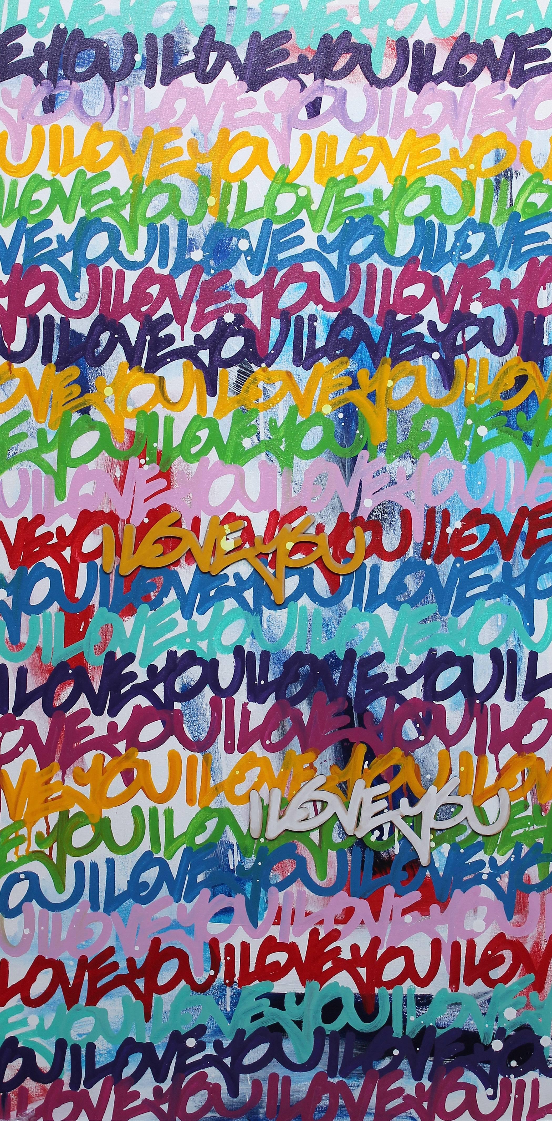Amber Goldhammer Abstract Painting - "Poppin' Love" Original Mixed Media Street Art Painting