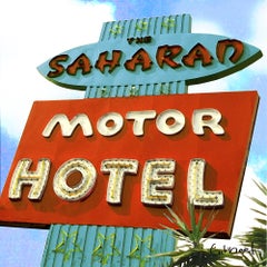 "Saharan Motor Hotel", Original Photorealistic Mixed Media Artwork, Framed