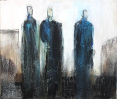Sin título 9496 - Obra de Arte Original Figurativa Abstracta Tono Tierra Marrón Azul Blanco