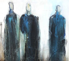 Untitled 9496 - Original Figurative Abstract Earth Tone Brown Blue White Artwork