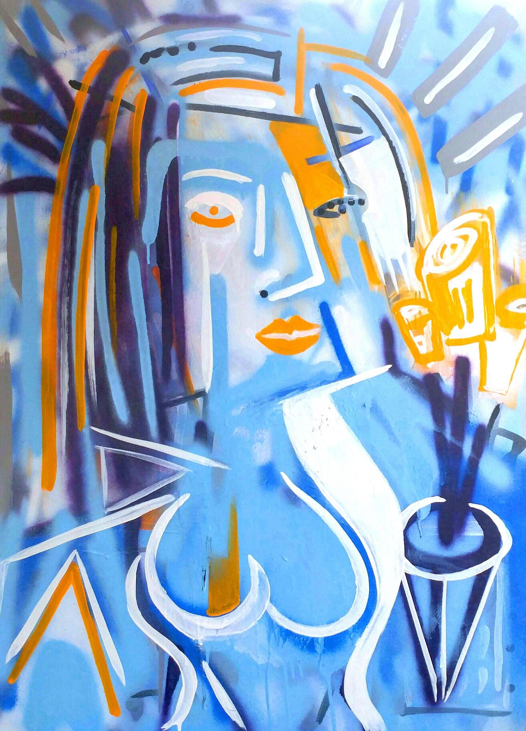 Frankie Alfonso Abstract Painting - La Blue Belle