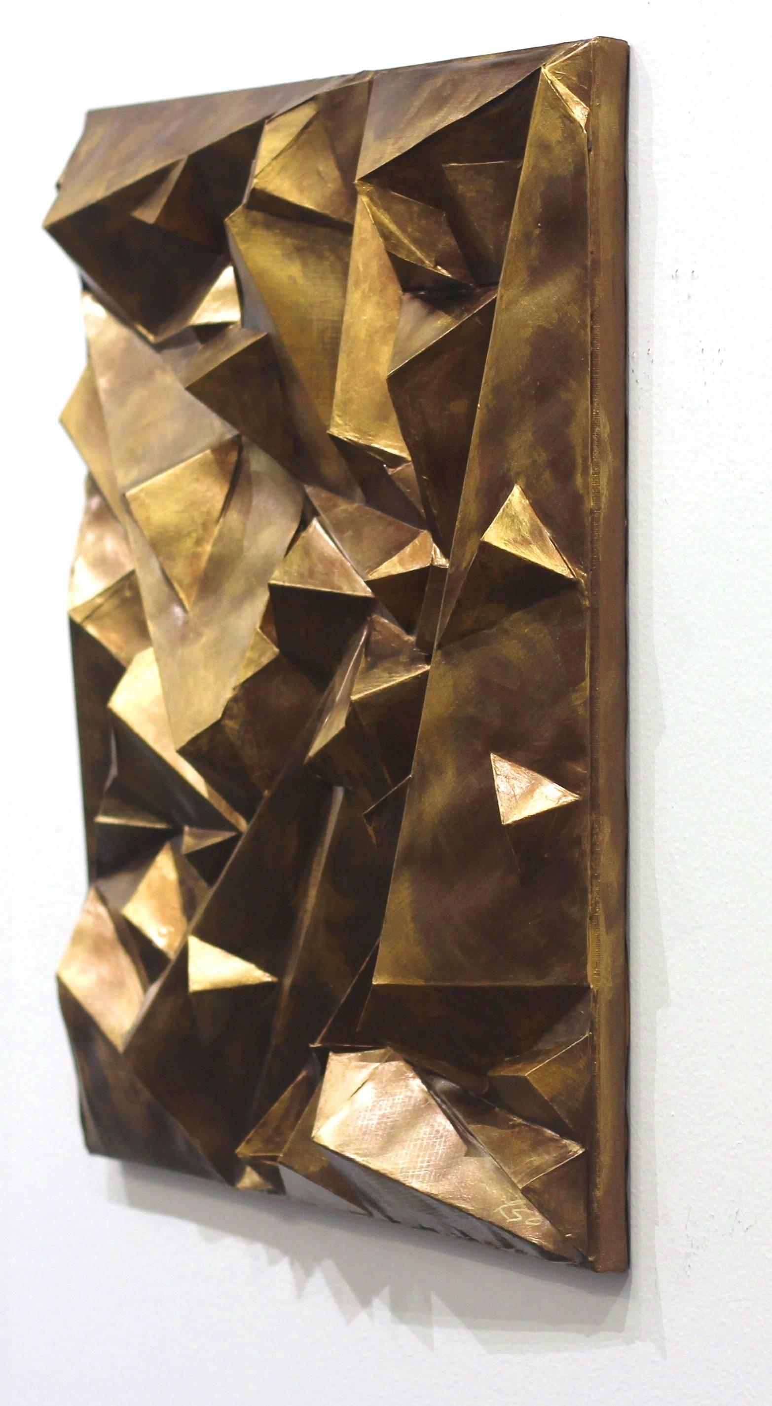 Ryan Shane Owen's three-dimensional hanging abstract sculptural works are done in a relief style with mixed mediums. Inspired by architecture, landscape, and geological formations, these compositions are evocative of macro and microcosms. With a