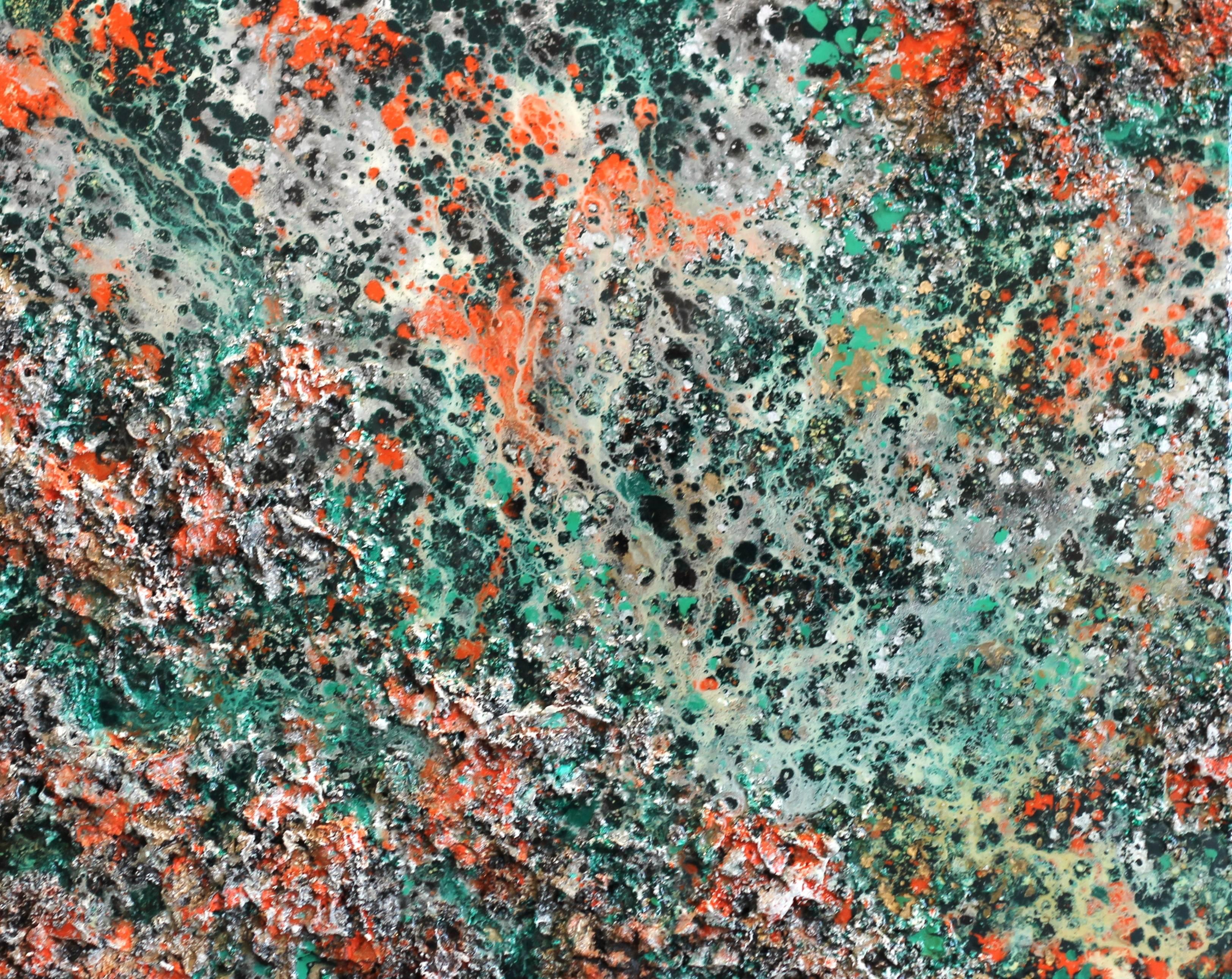 Victoria Kovalenchikova Abstract Painting – Original abstrakte Textur-Wandskulptur aus grünem Harz, Original-Wandskulptur – Die Erde XLIV-1