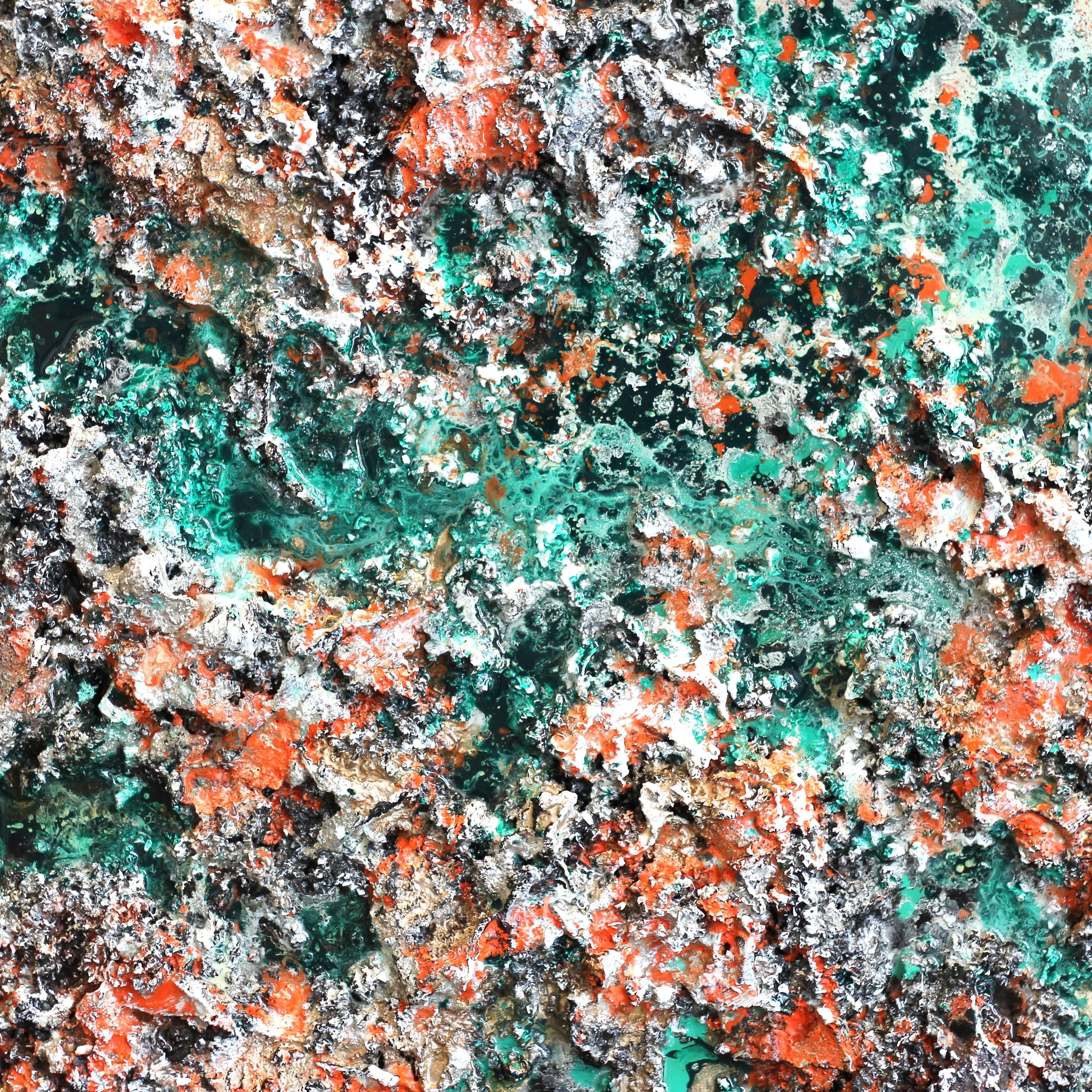 Original abstrakte Textur-Wandskulptur aus grünem Harz, Original-Wandskulptur – Die Erde XLIV-1 im Angebot 2