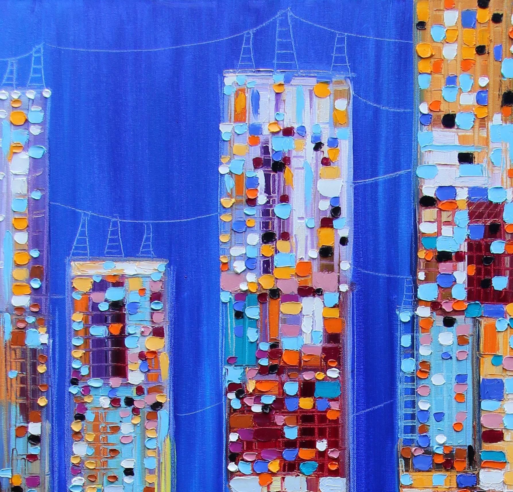 Skyscrapers - Thick Impasto Original Oil Painting City Life Skyscrapers 3