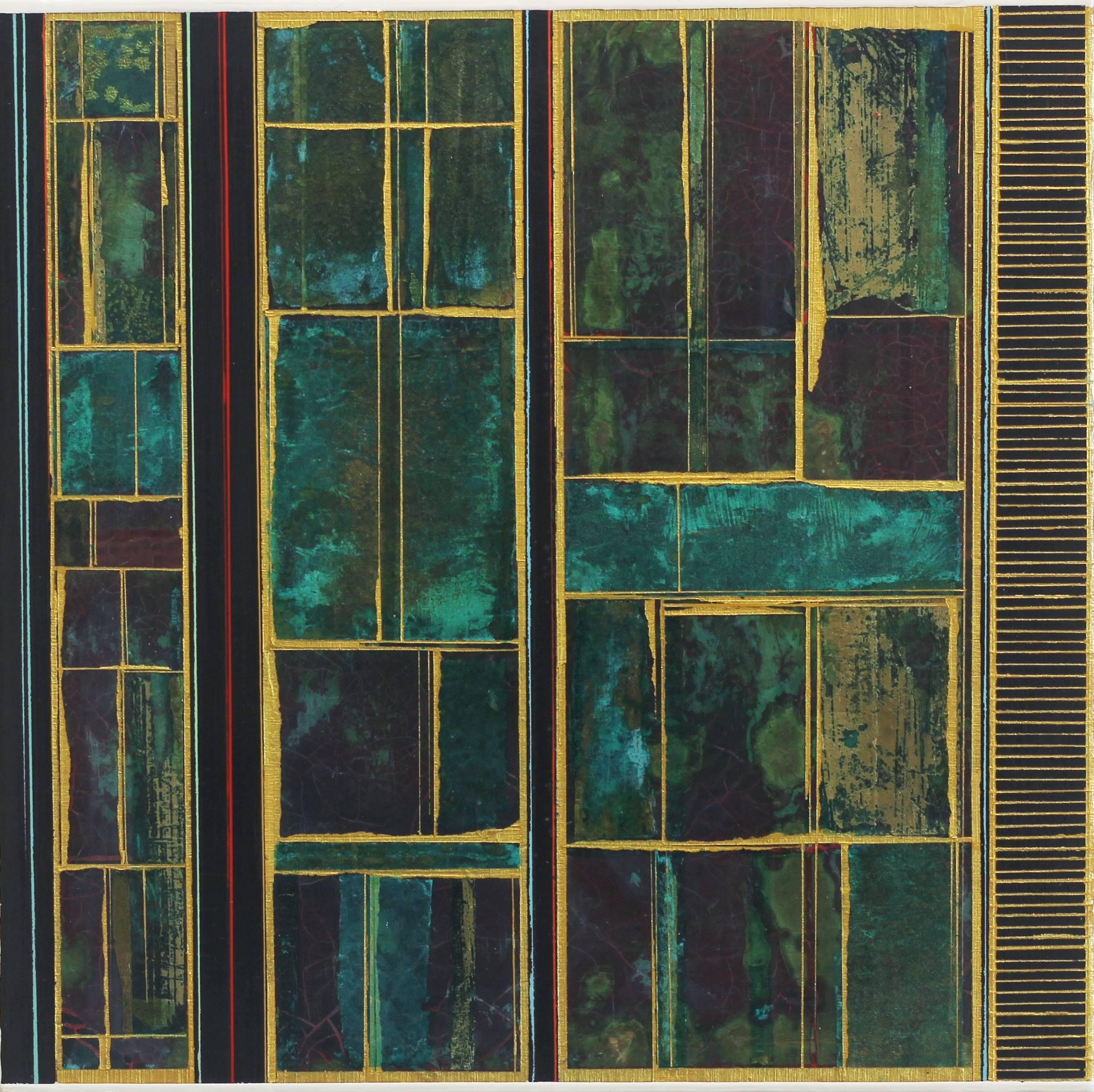 Alexander Eulert Abstract Painting - Fields No. 3 - Original Green Gold Abstract Geometric Contemporary Painting