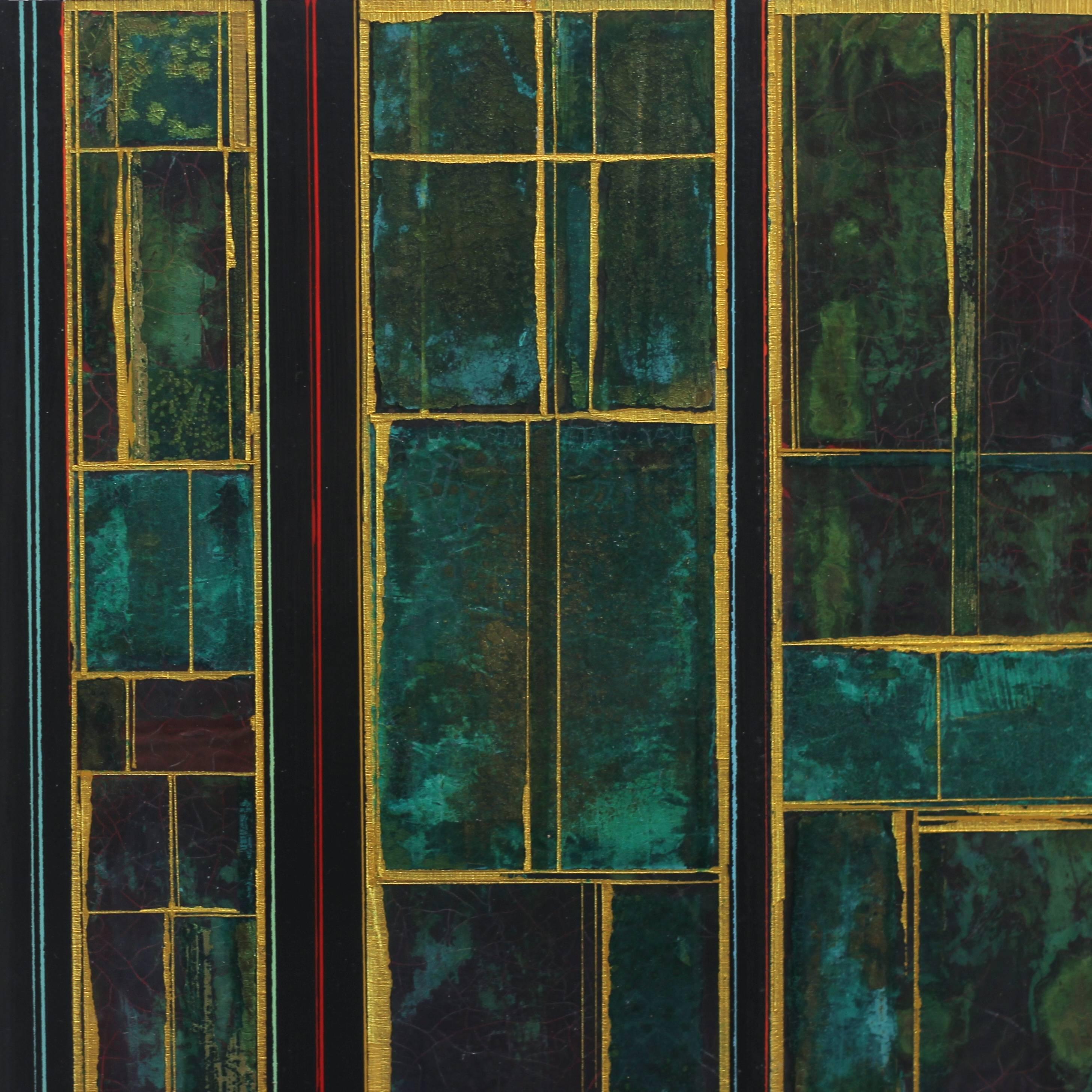 Fields No. 3 - Original Green Gold Abstract Geometric Contemporary Painting For Sale 4