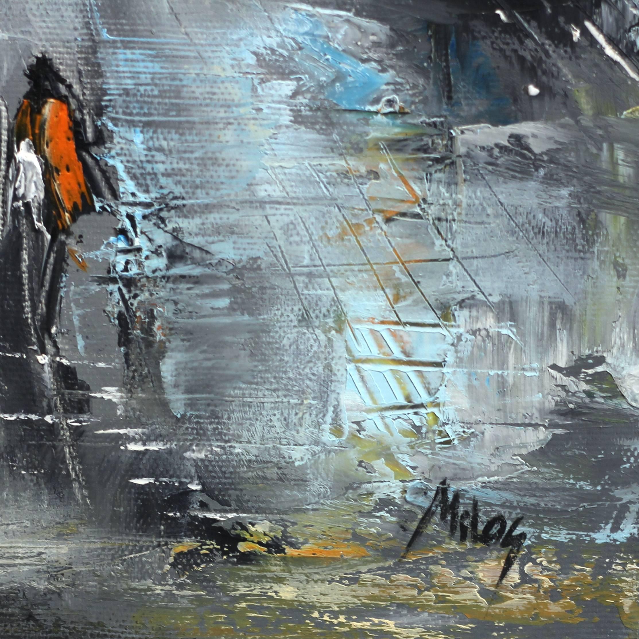 Costruzione 2 - Paesaggio urbano astratto Pittura originale in vendita 3