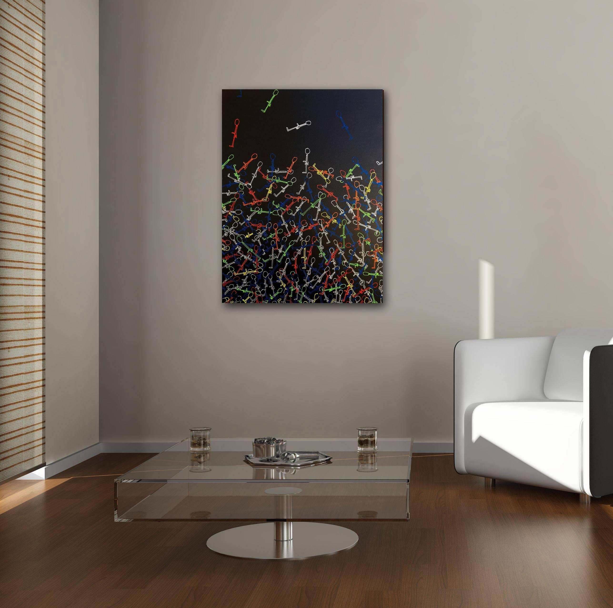 A Different Crowd II - Original Colorful Artwork on Canvas - Painting by Ricky Hunt