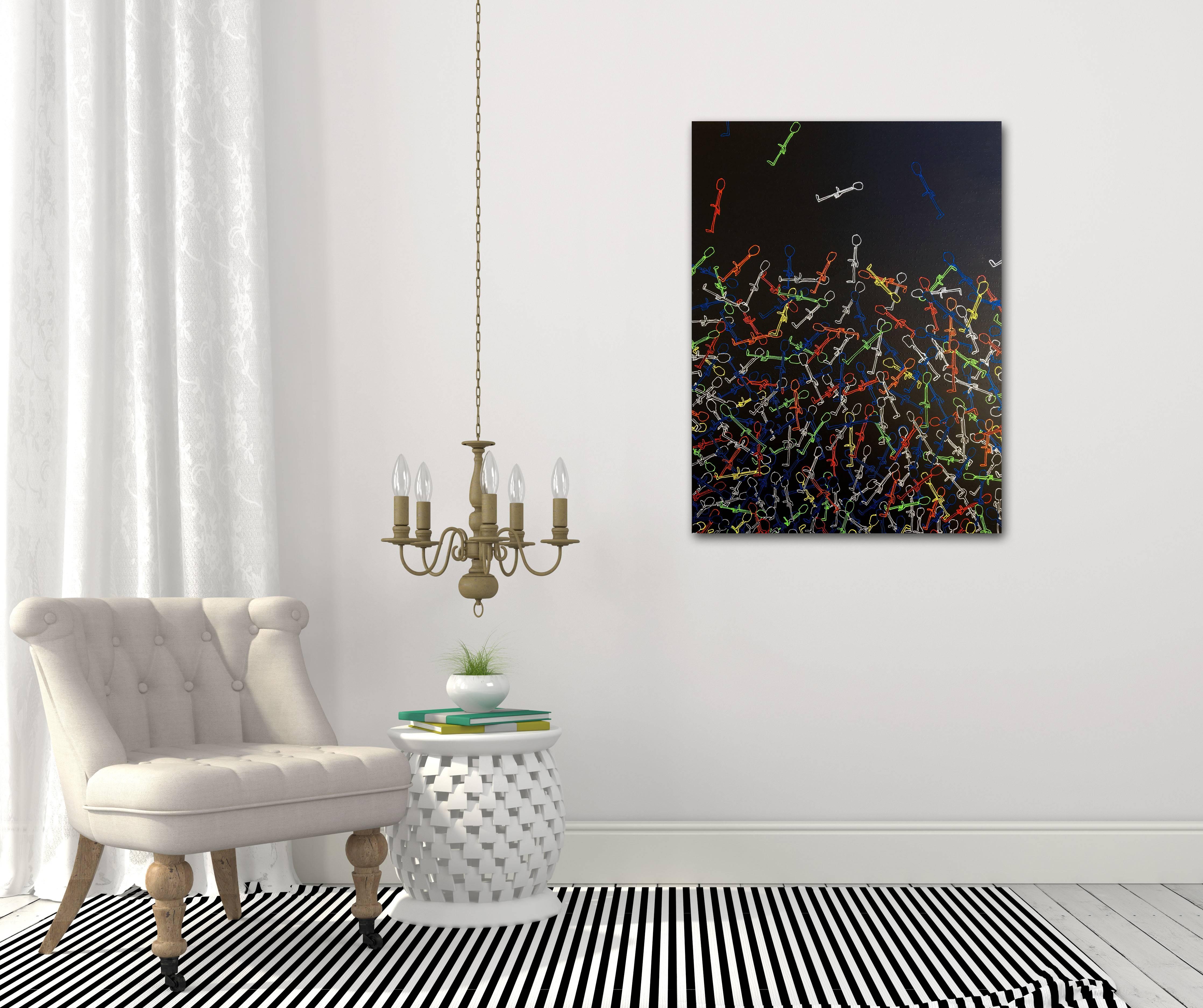 A Different Crowd II - Original Colorful Artwork on Canvas - Black Abstract Painting by Ricky Hunt