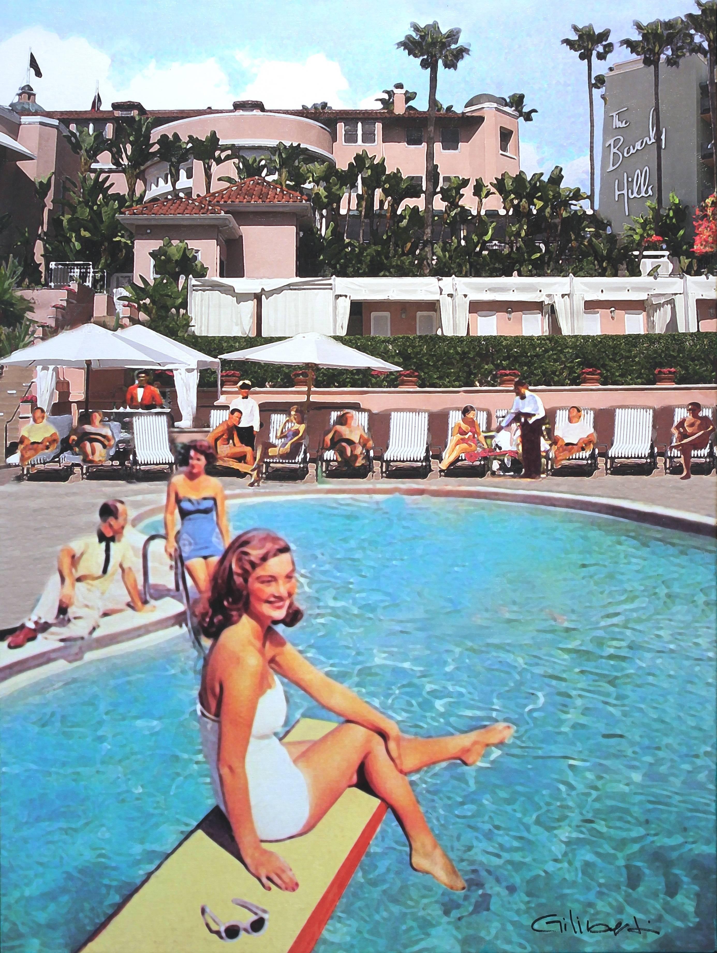 Poolside at the Beverly Hills Hotel in the 60's - Mixed Media Art by Michael Giliberti