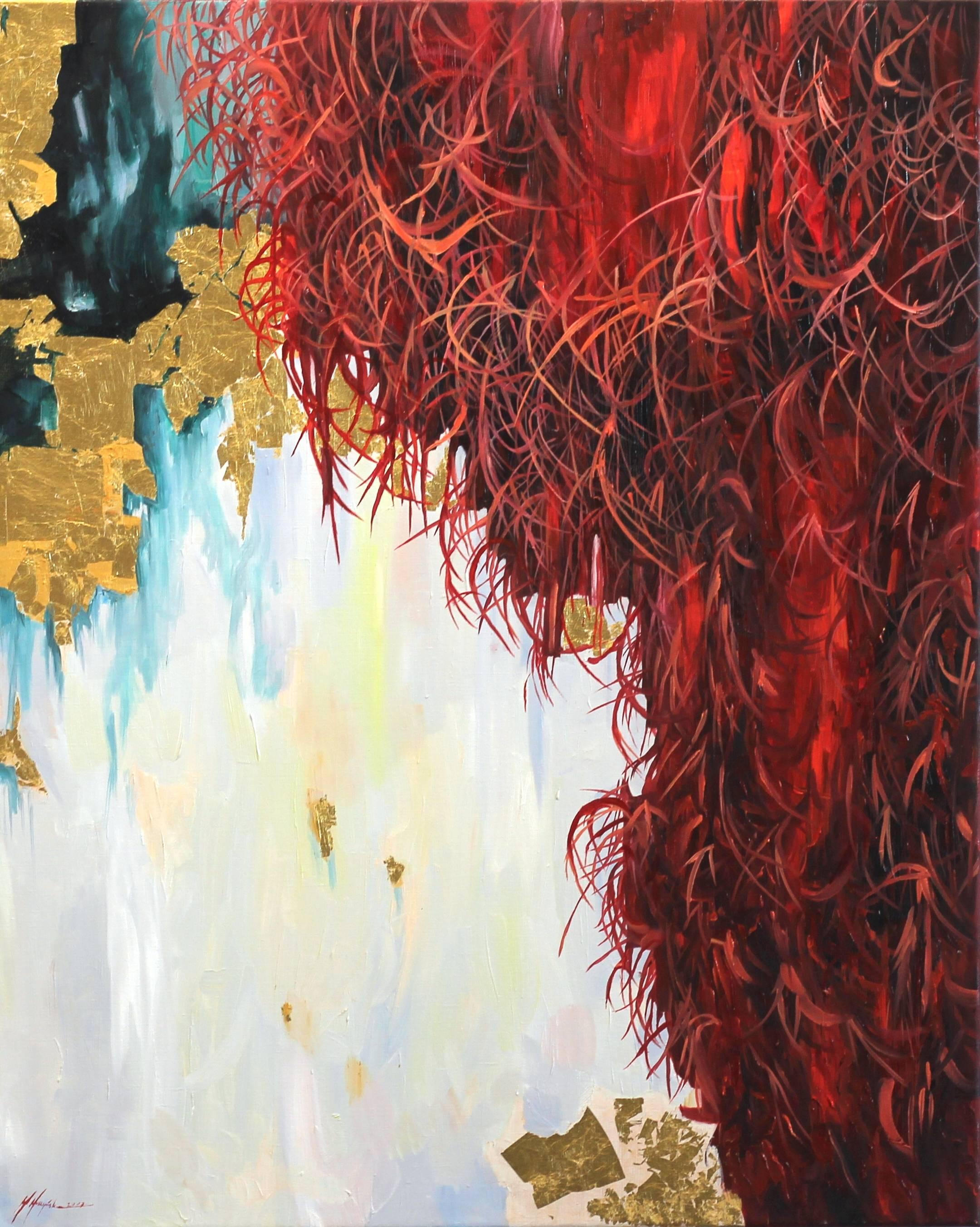 Flash - Abstract Red and Gold Painting on Canvas