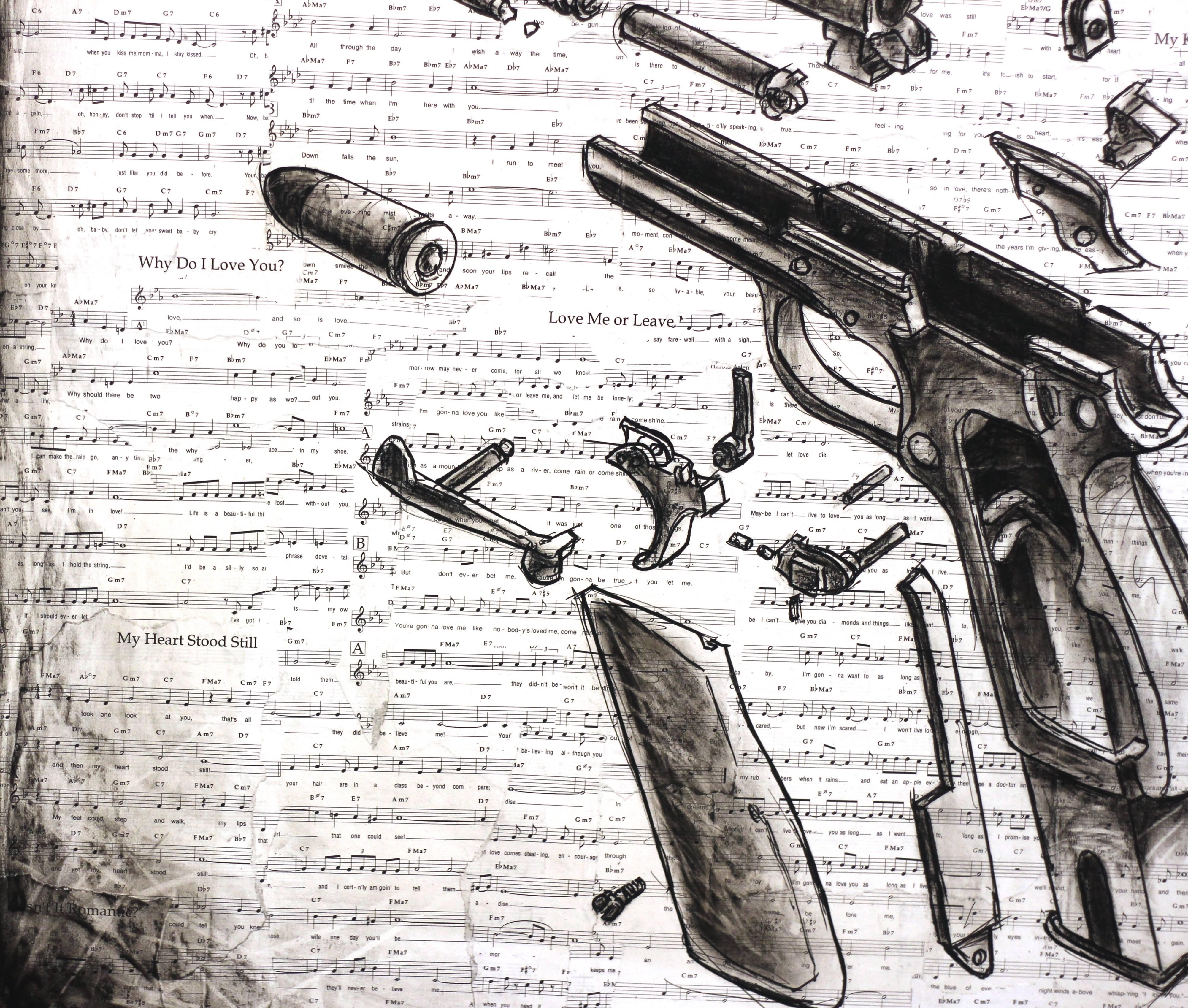 Rhapsody of Love - Original Disassembled Gun Abstract Realistic Painting - Street Art Mixed Media Art by Robert Lebsack