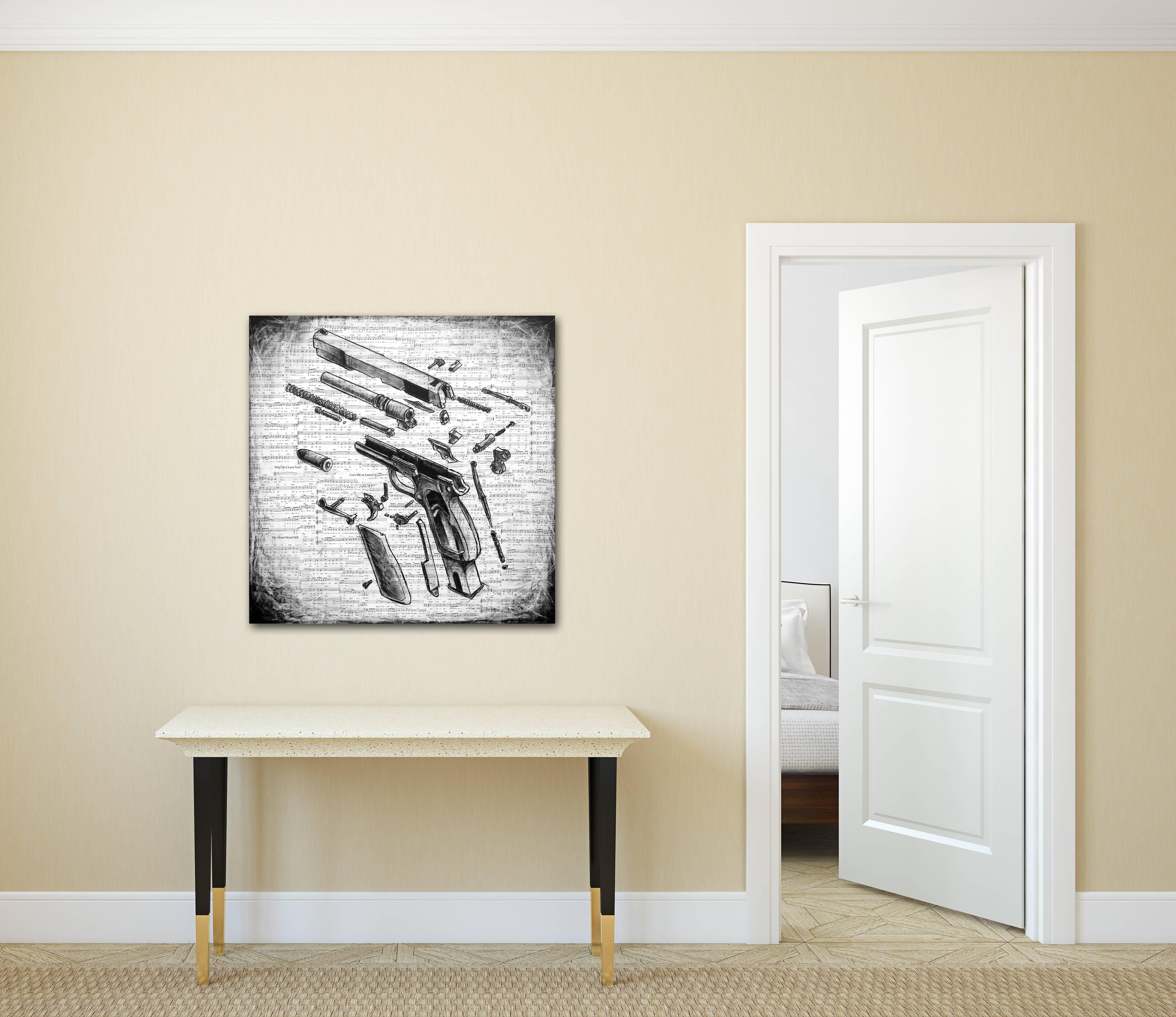 Rhapsody of Love - Original Disassembled Gun Abstract Realistic Painting For Sale 2