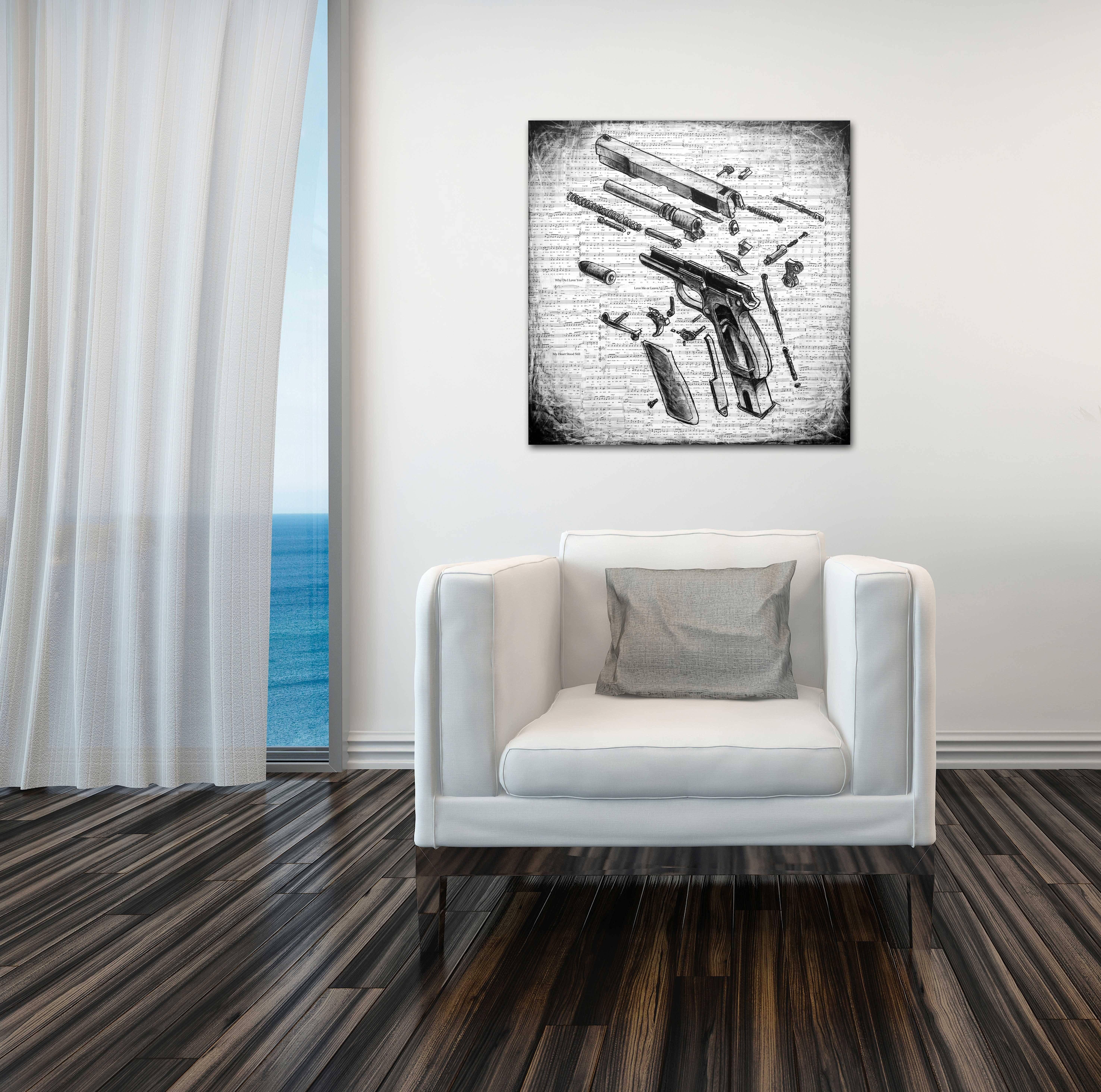 Rhapsody of Love – Originales abstraktes, realistisches Gemälde mit zusammengesetztem Gewehr im Angebot 1