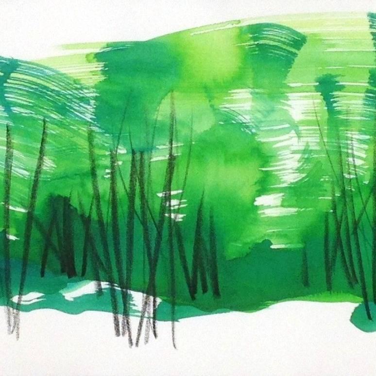 The Green Meadow 2 - Painting by Bettina Mauel