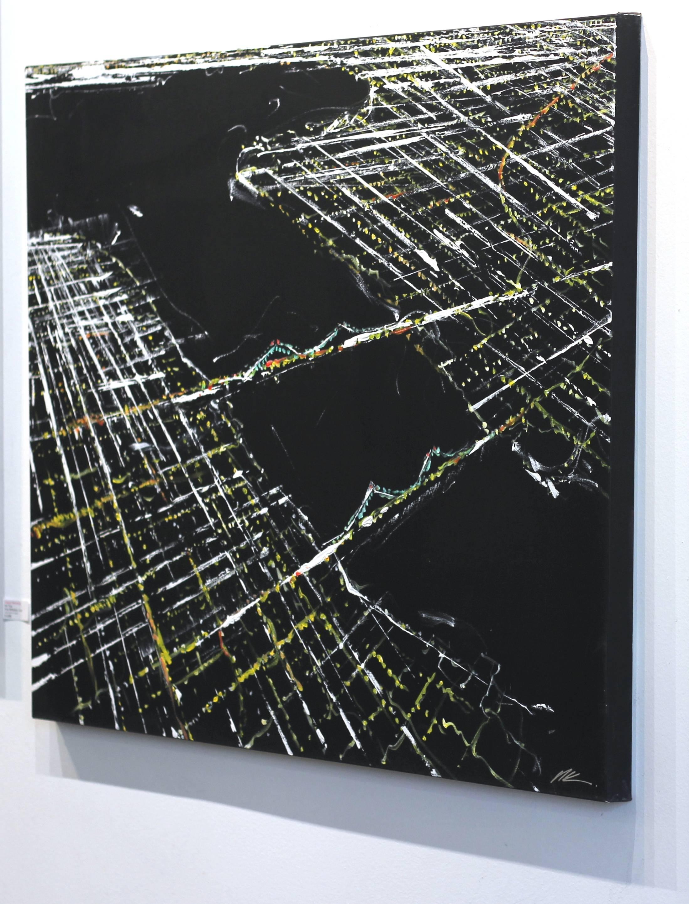 East Side New York Luftaufnahmen (Schwarz), Landscape Painting, von Pete Kasprzak