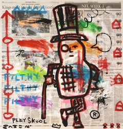 "Play Skool" - Original Mr. Peanut-Inspired Street Art on Newspaper by Gary John