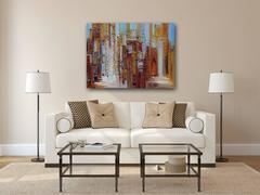 Sunny Streets - Thick Impasto Original Oil Painting City Life Skyscrapers