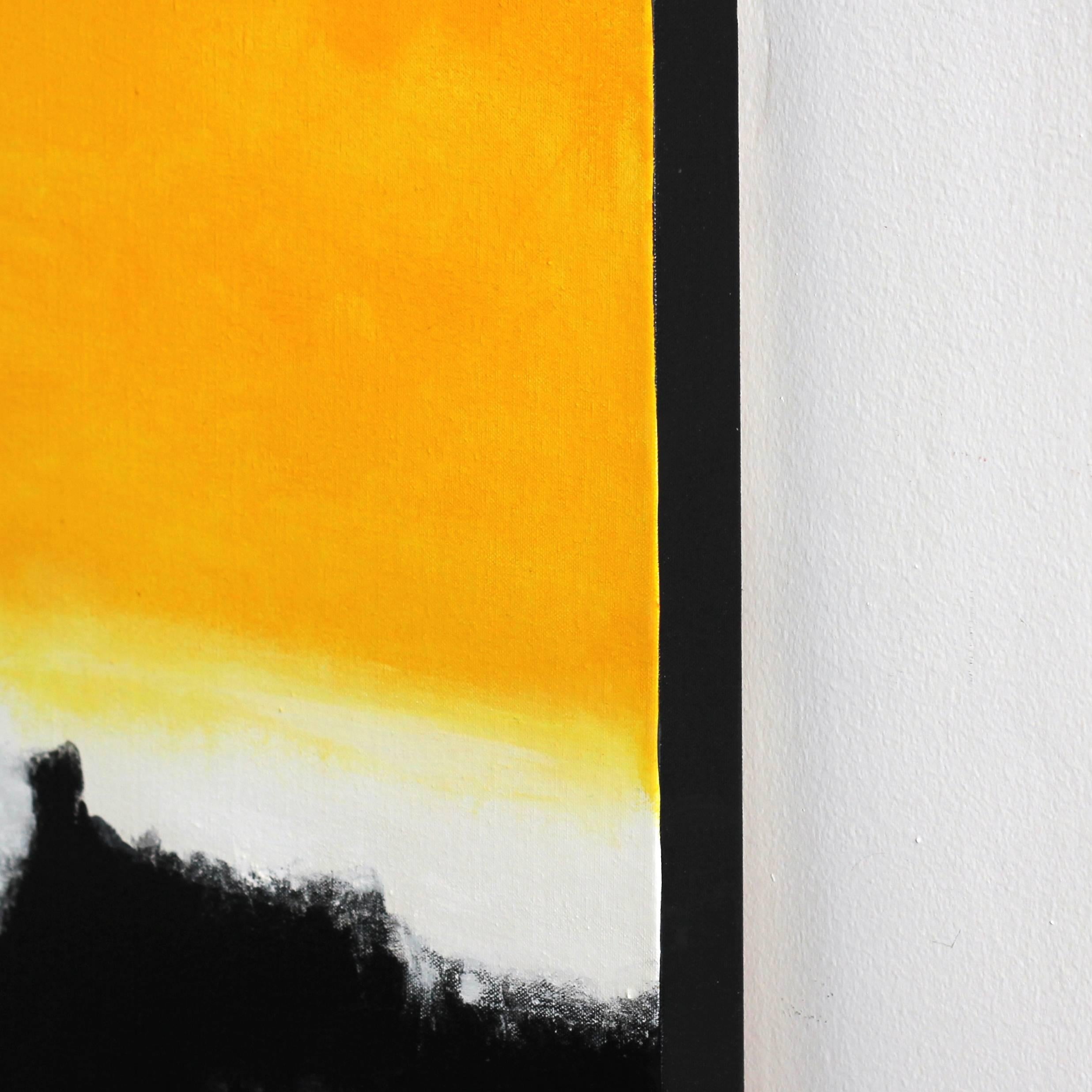 Sunset at the Cliffs - Black Landscape Painting by Amber Goldhammer