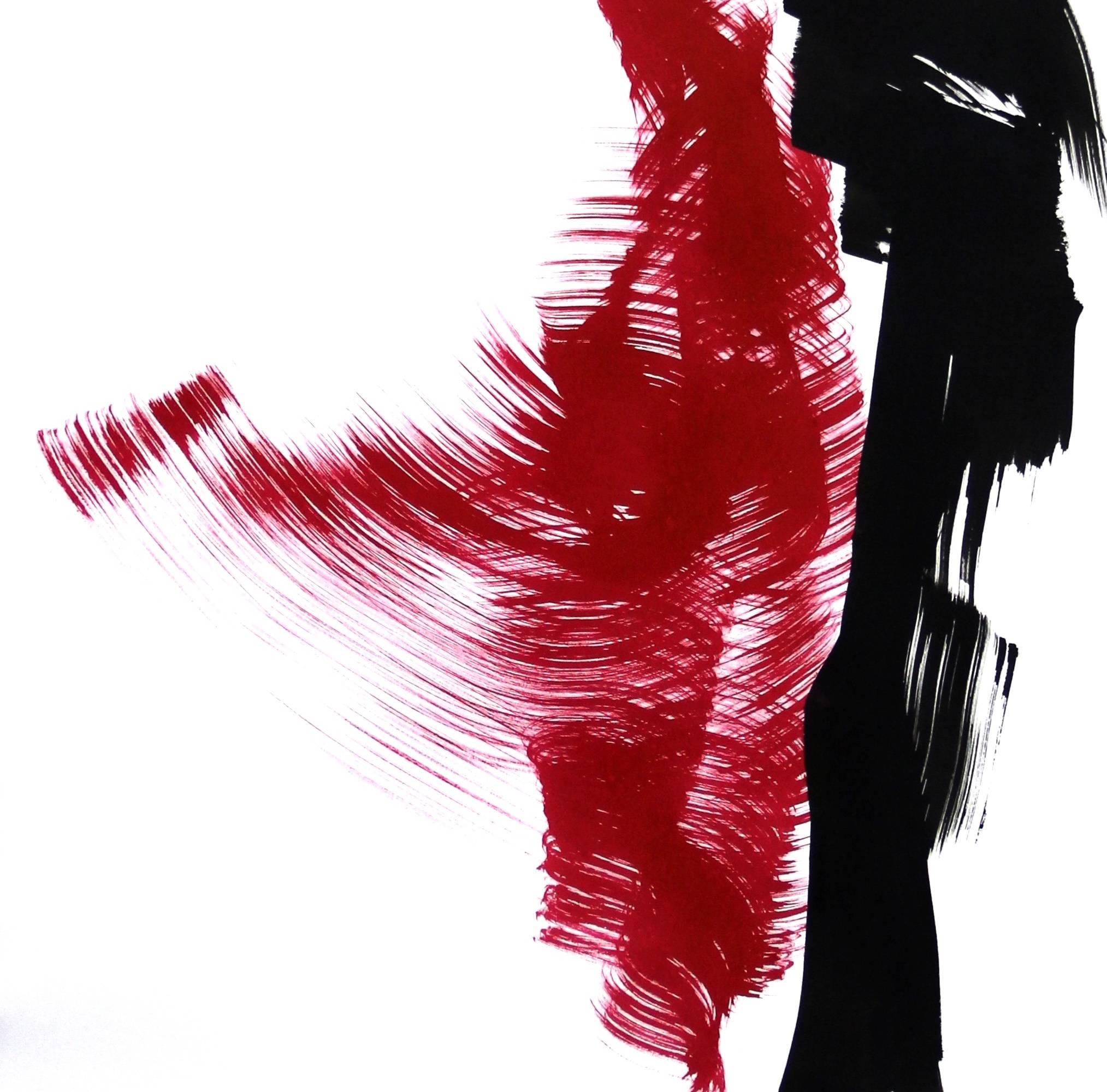 Dancers 7 - Red and Black Figures Embracing the Love of Movement and Life - Abstract Expressionist Painting by Bettina Mauel