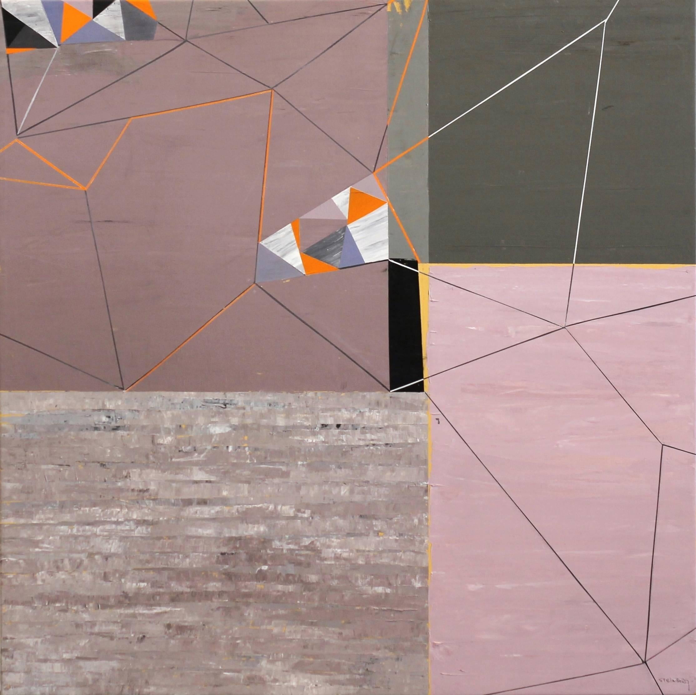 Displacement - Modern Geometric Abstract Landscape Painting - Ready to Hang - Mixed Media Art by Heny Steinberg