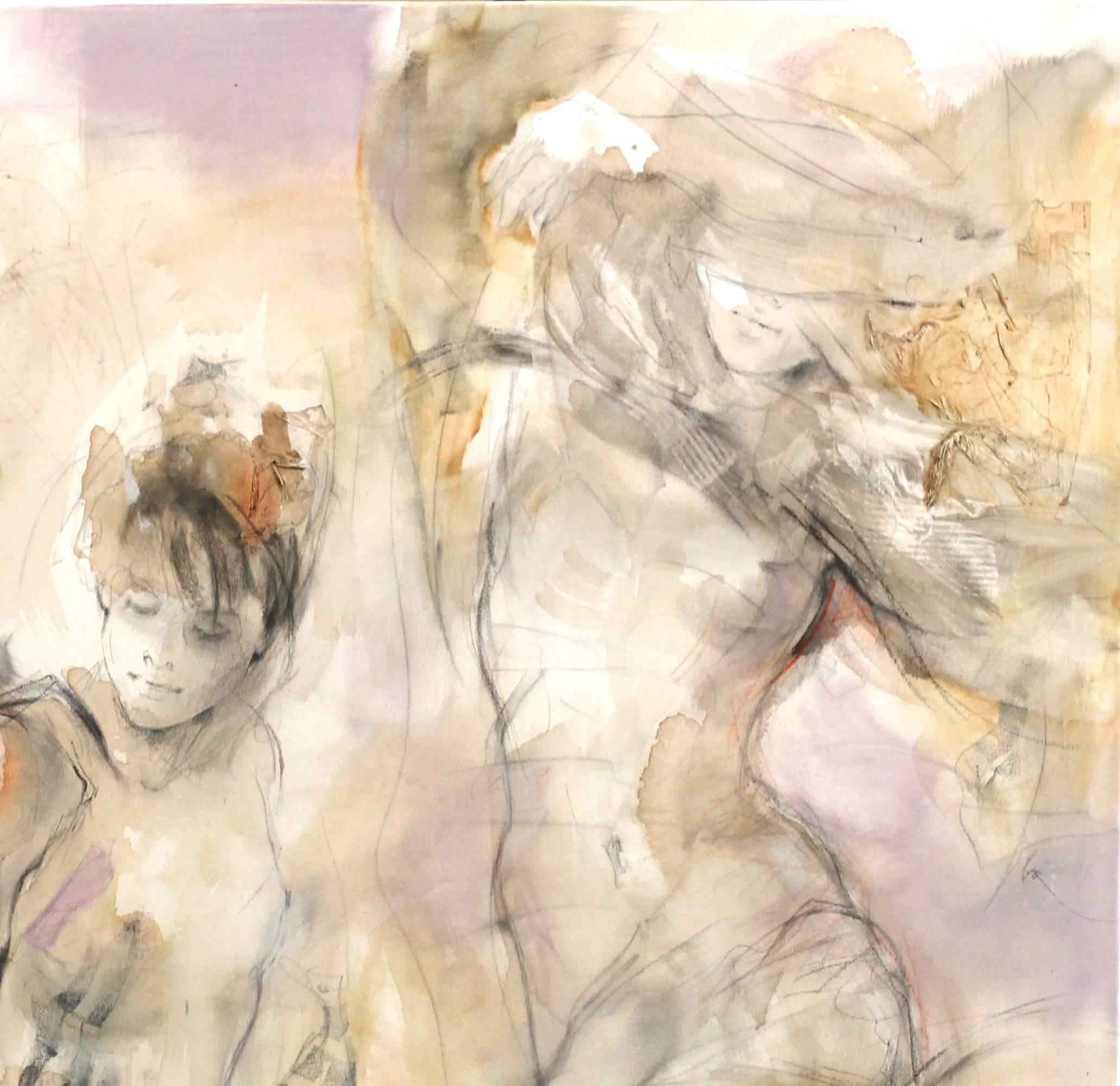 New Dresses - Soft Toned Sensitive Portrayal of Intimate Figures Graceful Nudes - Beige Figurative Painting by Gabriele Mierzwa
