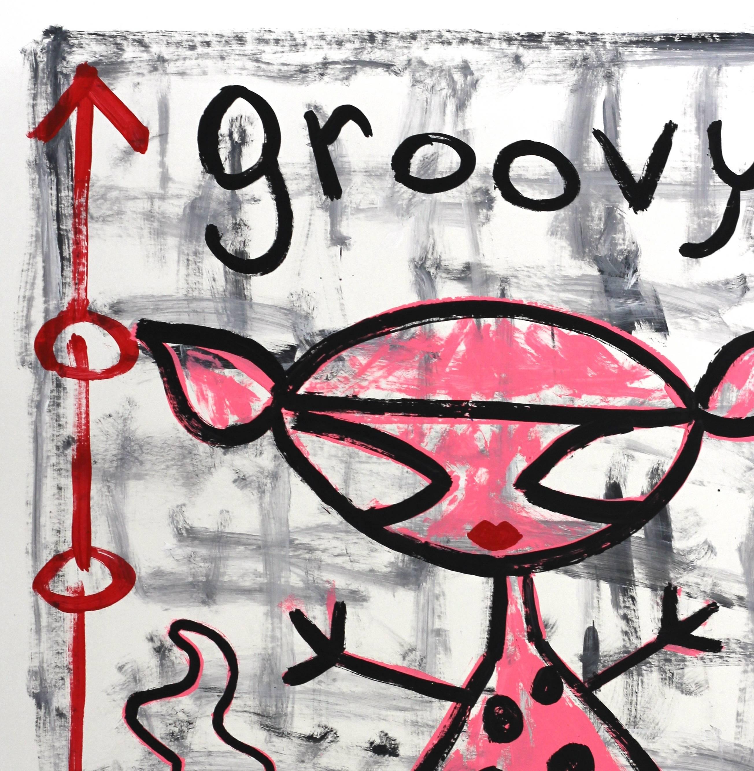 Los Angeles artist Gary John used acrylic paint and graphite on cardstock to create this one-of-a-kind original artwork measuring 28 inches high by 22 inches wide. It is signed and dated by the artist in the lower left corner. This artwork is framed