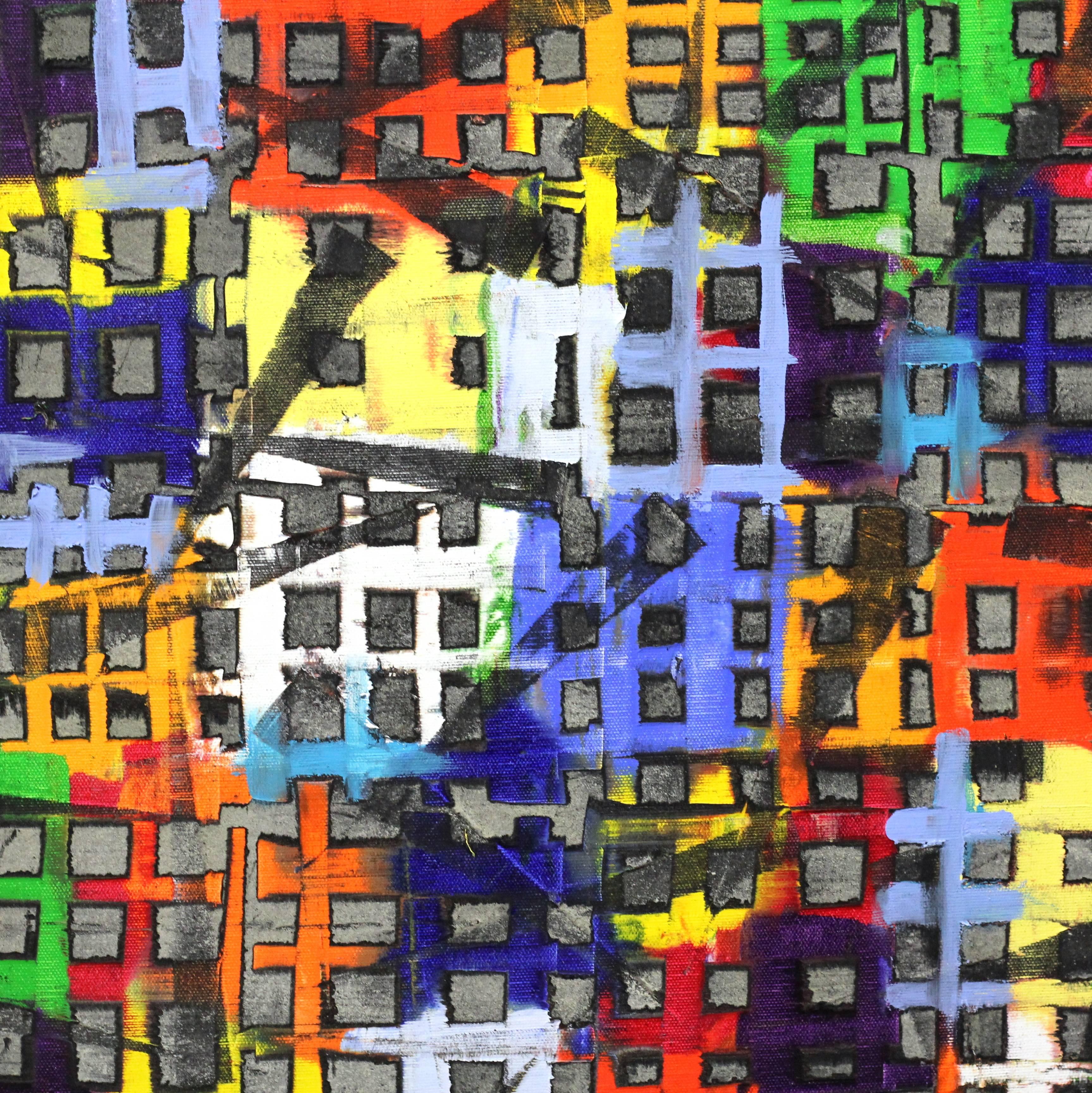 Color Block 15-12 - Original Colorful Oil Painting Geometric Pattern Texture For Sale 2