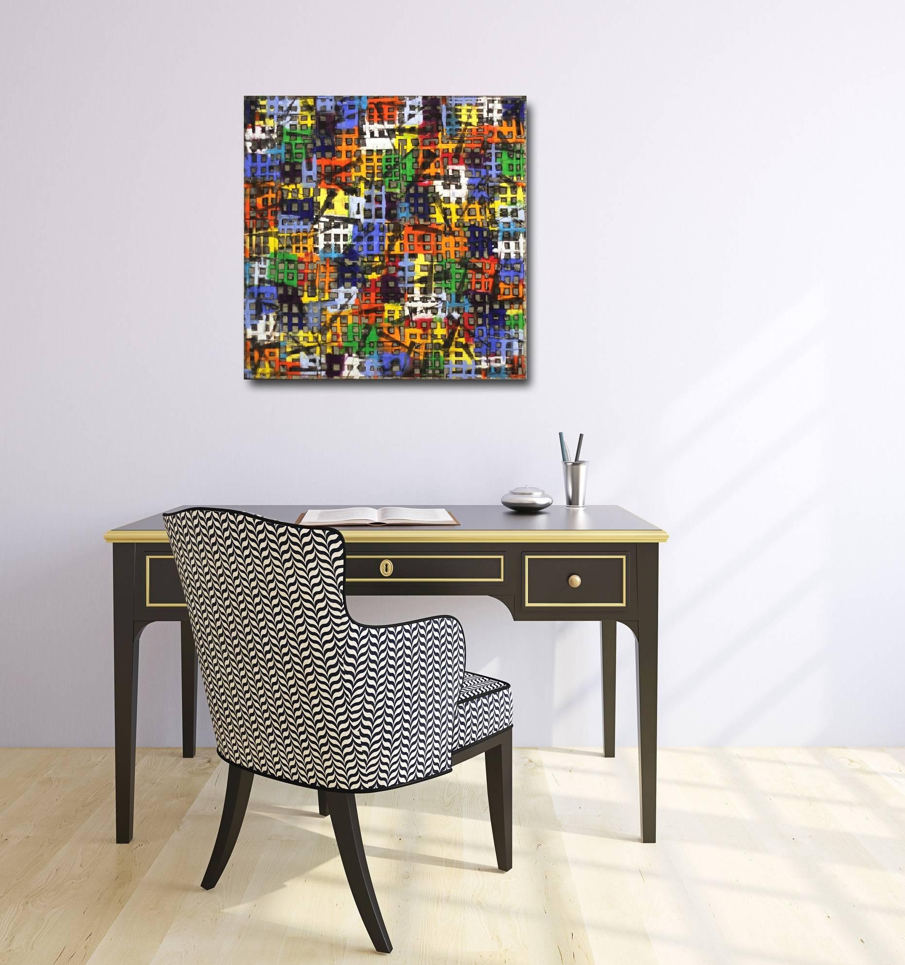 Color Block 15-12 - Original Colorful Oil Painting Geometric Pattern Texture - Black Abstract Painting by Petra Rös-Nickel