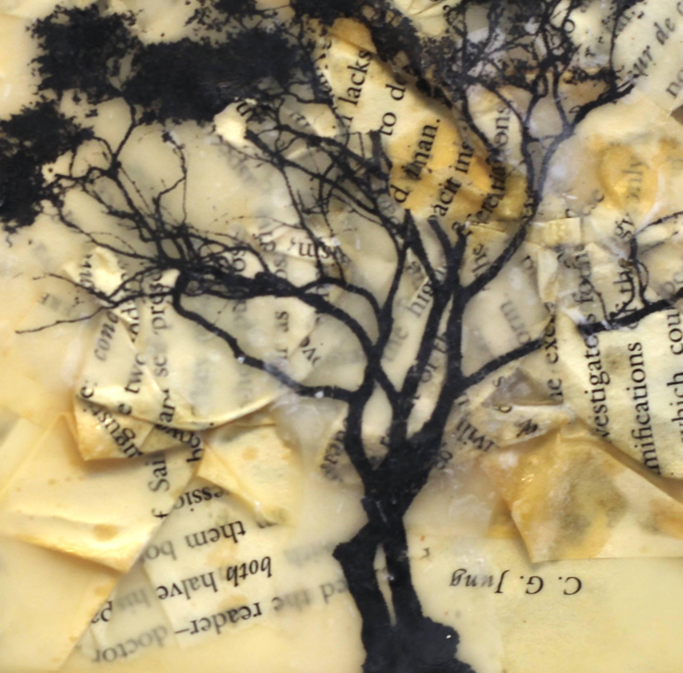 Los Angeles artist Adam Nisenson uses encaustic paint and pages from books to create subtly nuanced scenes of trees juxtaposed with text. His original, thought-provoking artworks urge the viewer to look closer and examine the peaceful, textured