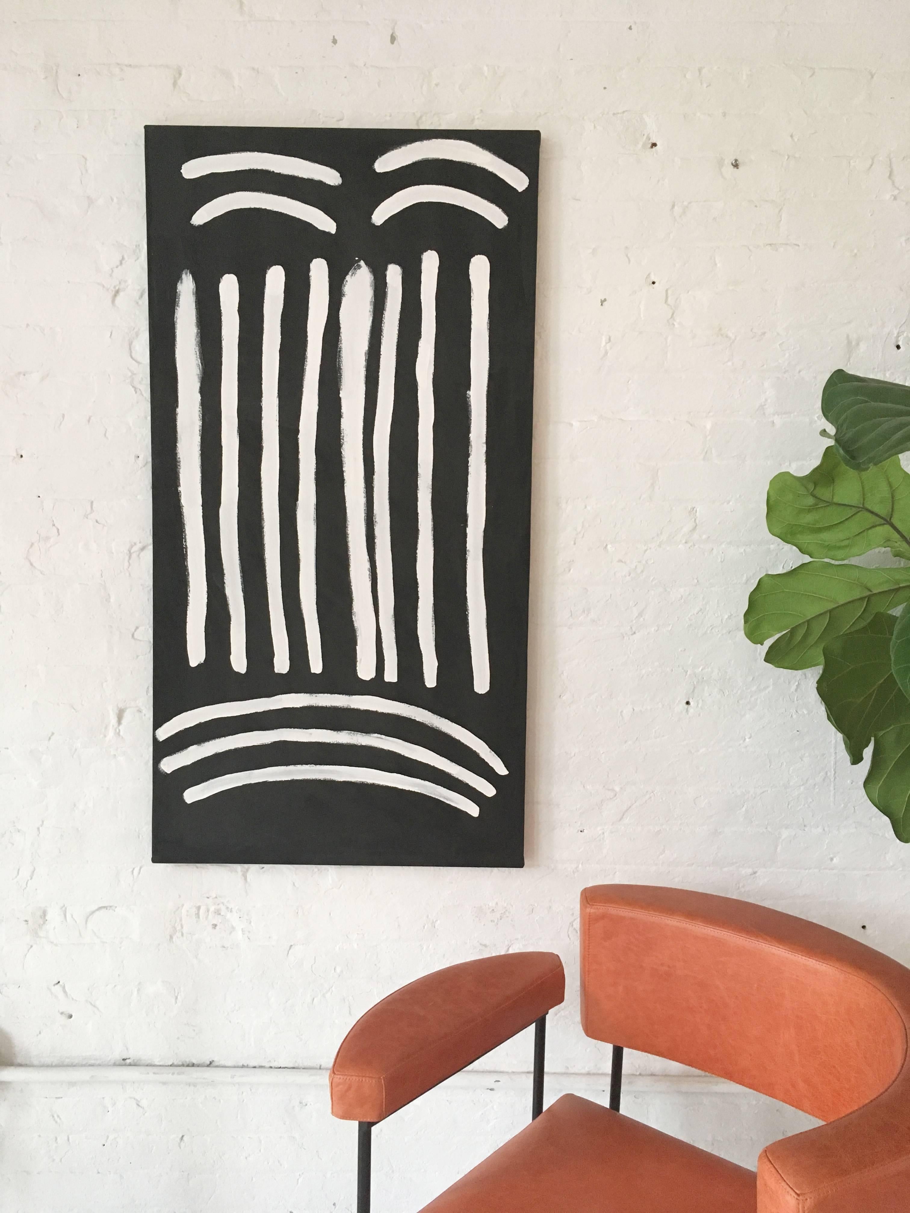 Ursula Napangardi Marks is a contemporary Aboriginal artist from the Lajamanu community in the Tanami Desert, Northern Territory, Australia.

This abstract and monochromatic painting depicts the designs painted that are on the body for Women's