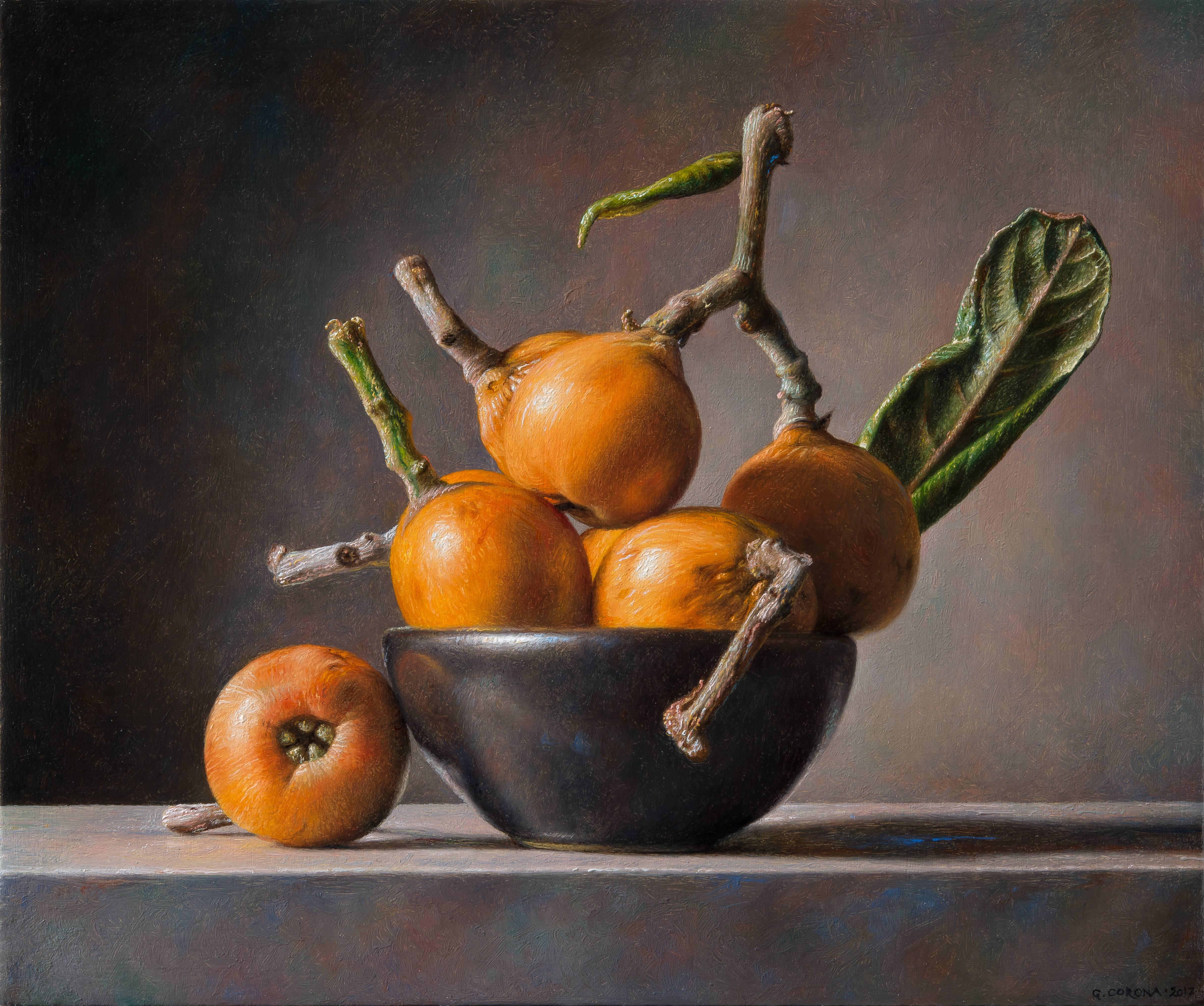 Gianluca Corona Still-Life Painting - Oil Painting of Natural Loquats