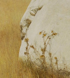 Sicily Landscape - Rock and thistle ochre exquisite egg tempera painting