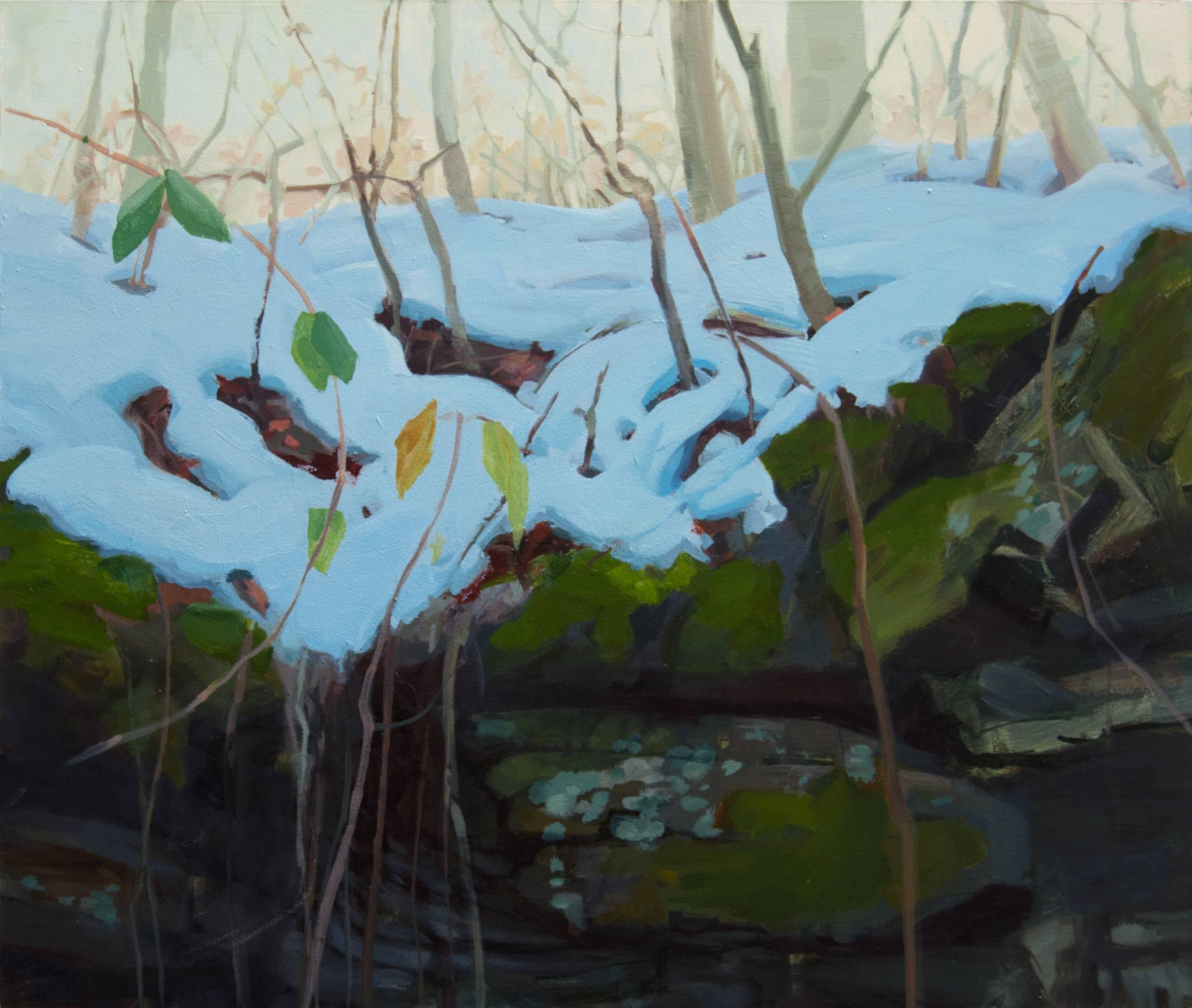 Kristin Musgnug Landscape Painting - Forest Floor with Melting Snow