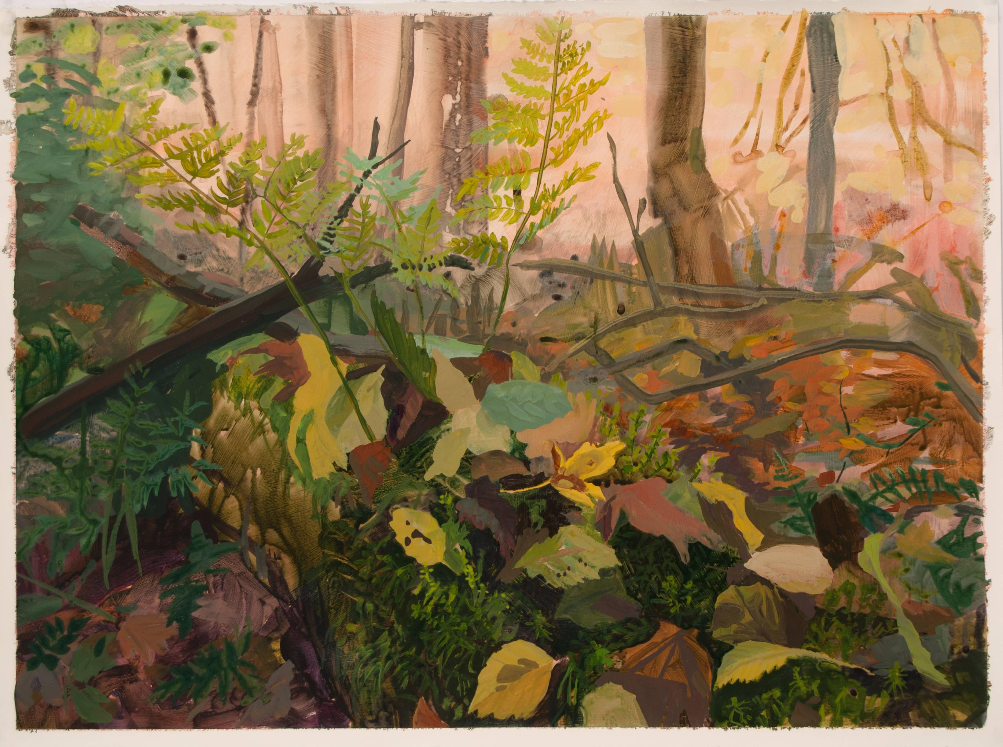 Kristin Musgnug Landscape Painting - Fallen Log with Fallen Leaves