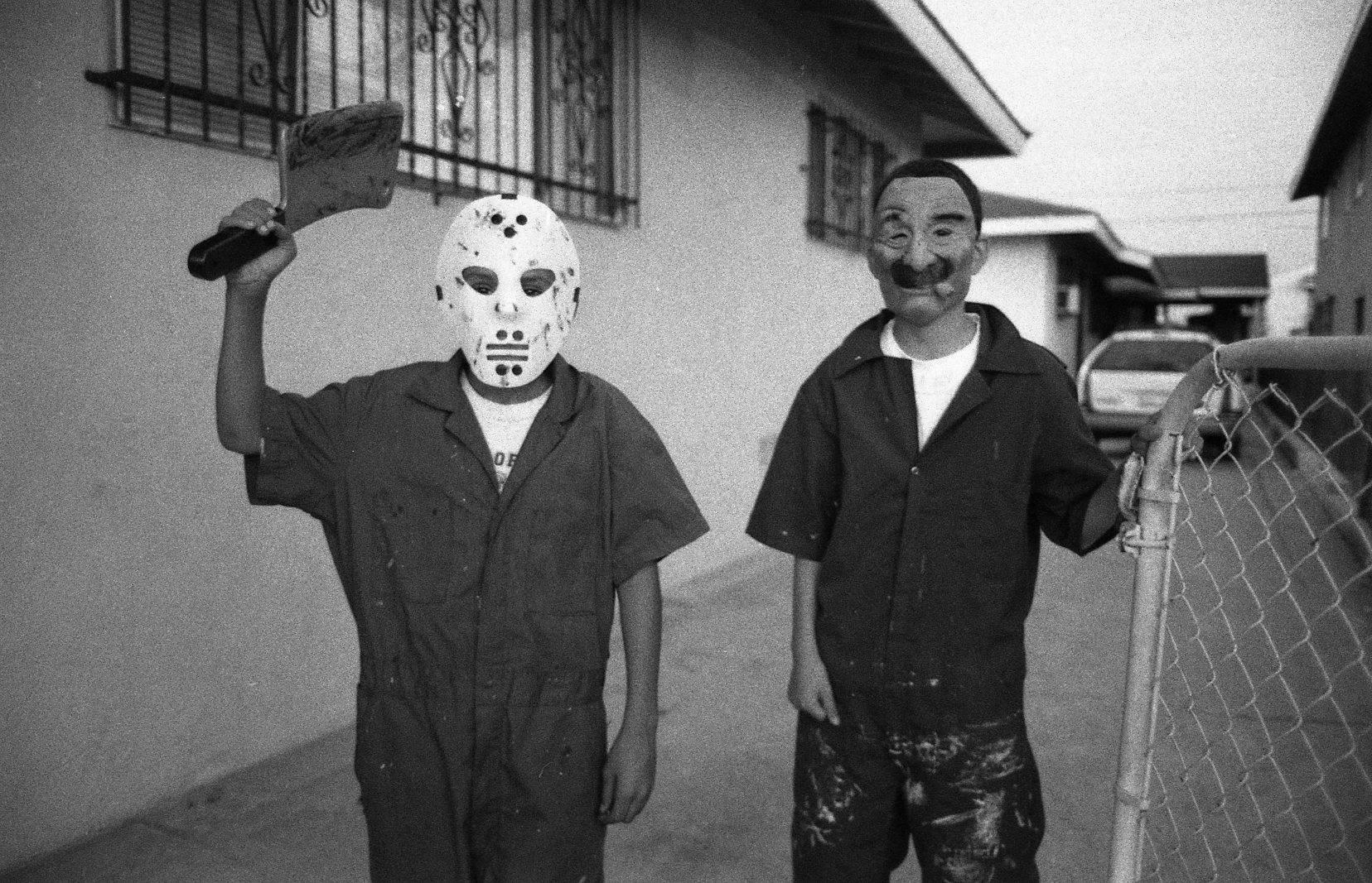 Gregory Bojorquez Black and White Photograph - Masked Boys – East Los Angeles