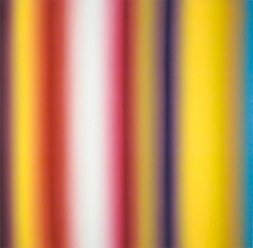 Abstract Painting di Patrick Dintino - Estasi - pittura a olio contemporanea astratta a strisce gialle e rosa dai colori brillanti