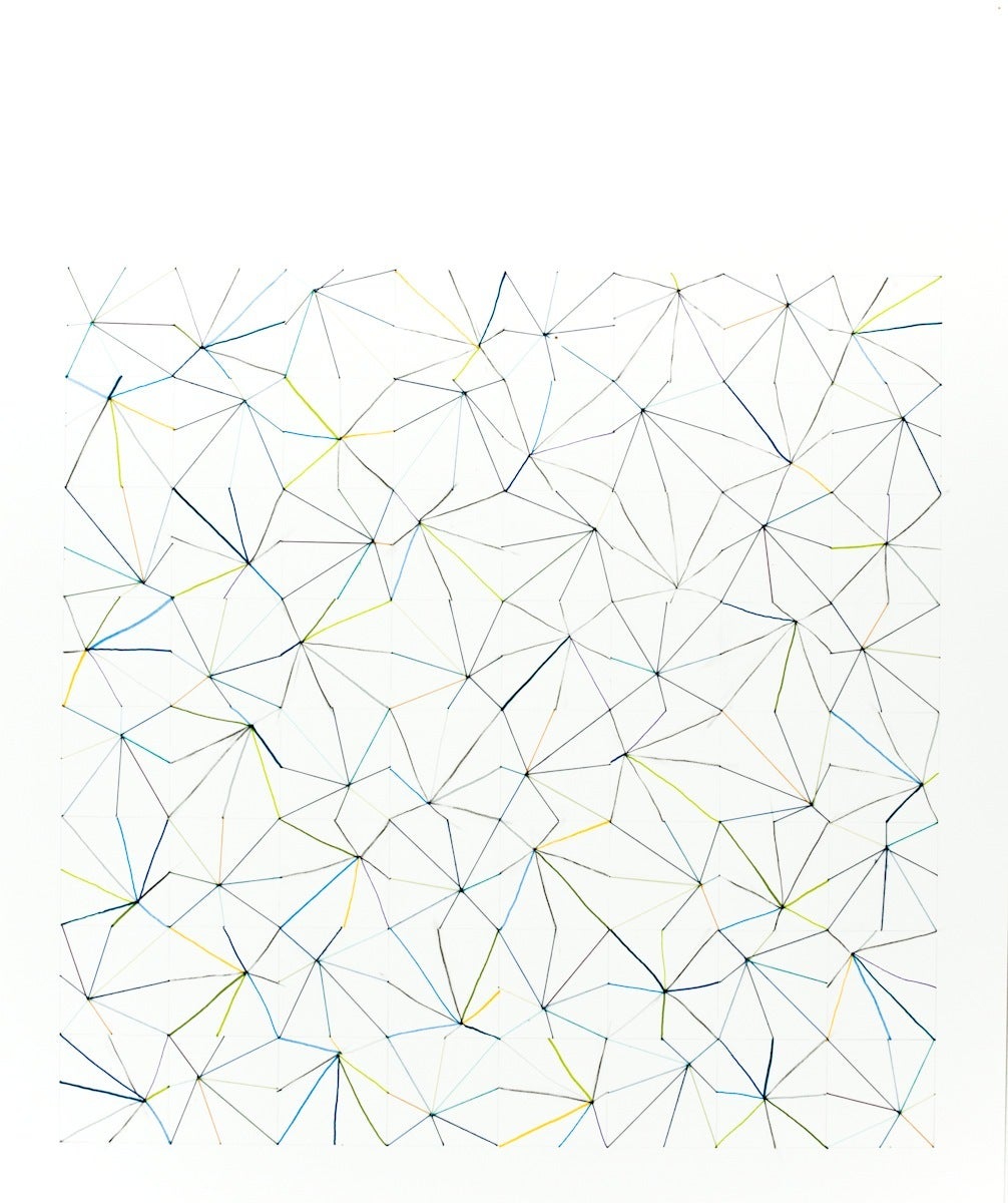 #52 - abstract geometric drawing on paper with thread and pencil - Art by Audrey Stone