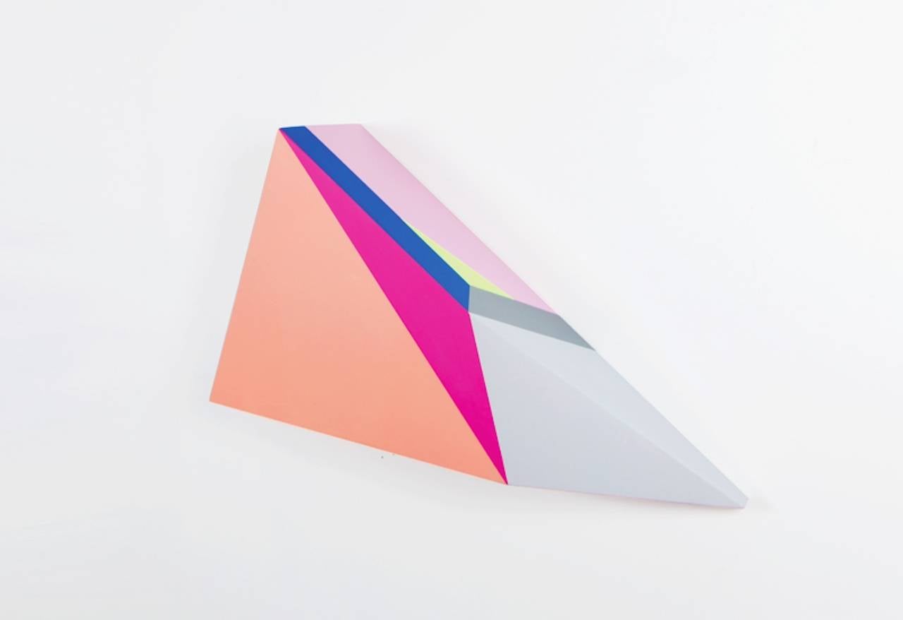 polygon in space #22 - Triangular Bright Colored Sculptural Painting on Wood