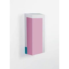 Trapezium origami #4 - Grey, Pink, and Blue Sculptural Painting on Wood 8