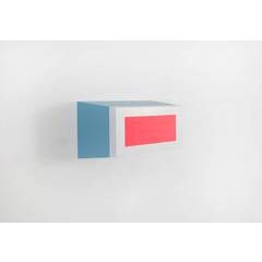 Trapezium origami #6 - Bright Blue Grey and Orange Sculptural Painting on Wood 7