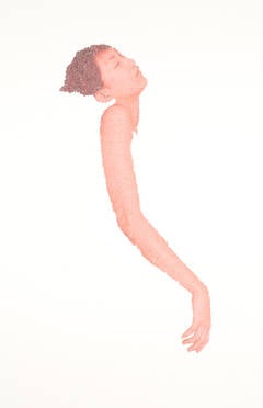 Float-Vertical/Pink Arm - Torn and pasted photo on paper- Micro mosaic collage