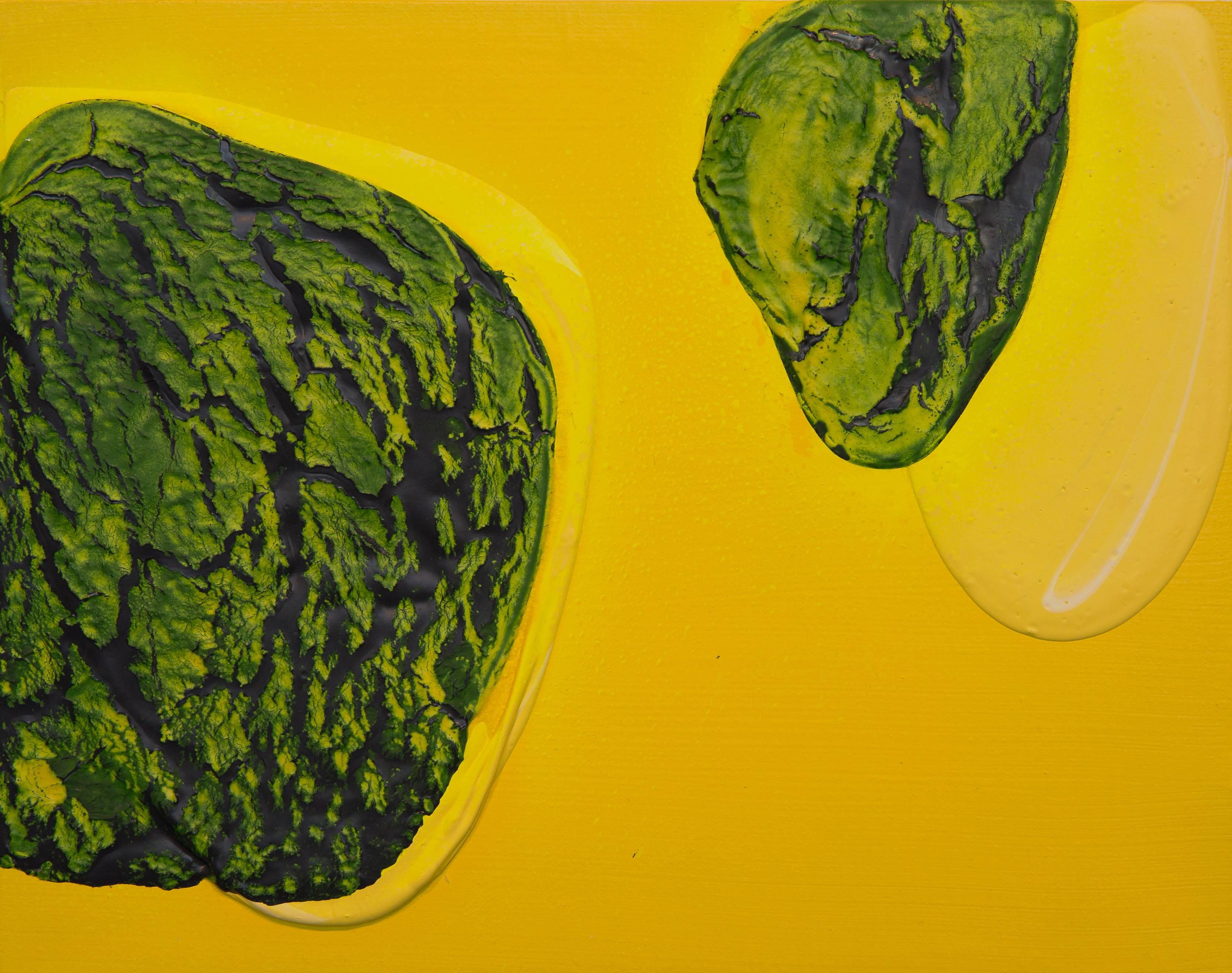 Abstract Painting Renee Phillips - Étude de la méditation X - peinture abstraite vert et jaune