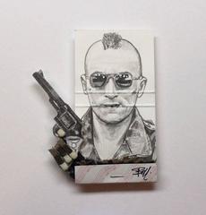 Taxi Driver- black and white figurative portrait on matchbox