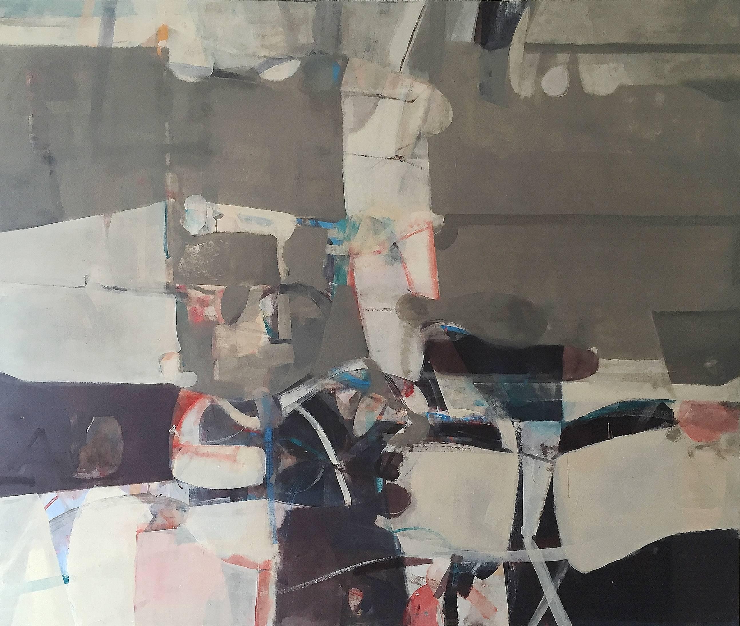 Robert Szot Abstract Painting - Large horizontal Soft Grey Contemporary Abstract Oil Painting - Sunday Service