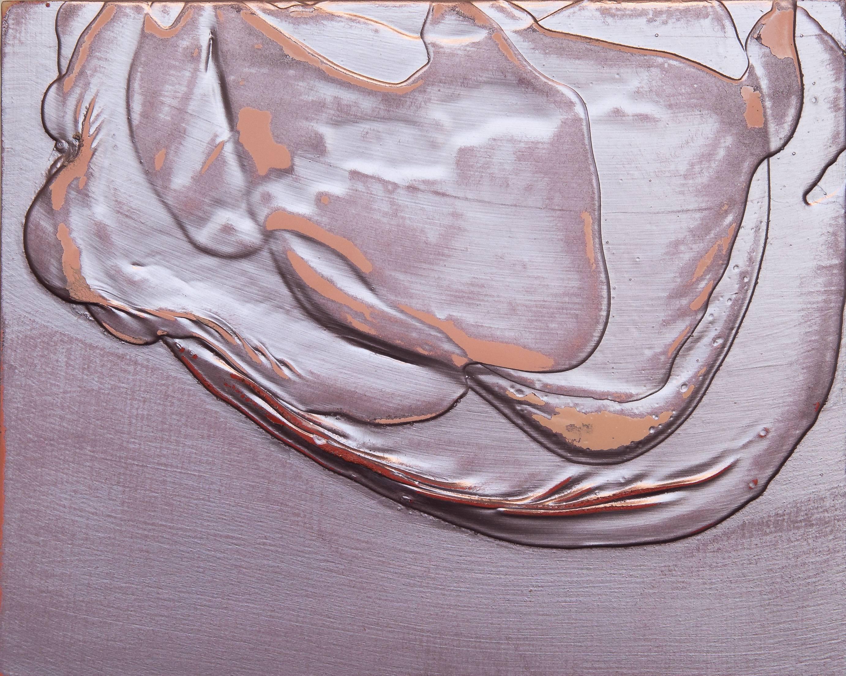 Abstract Painting Renee Phillips - Étude de la méditation XXIII Petite peinture abstraite texturée de couleur rose et or