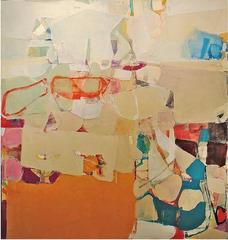 Giant Saturday - Large abstract colorful oil painting beige orange blue