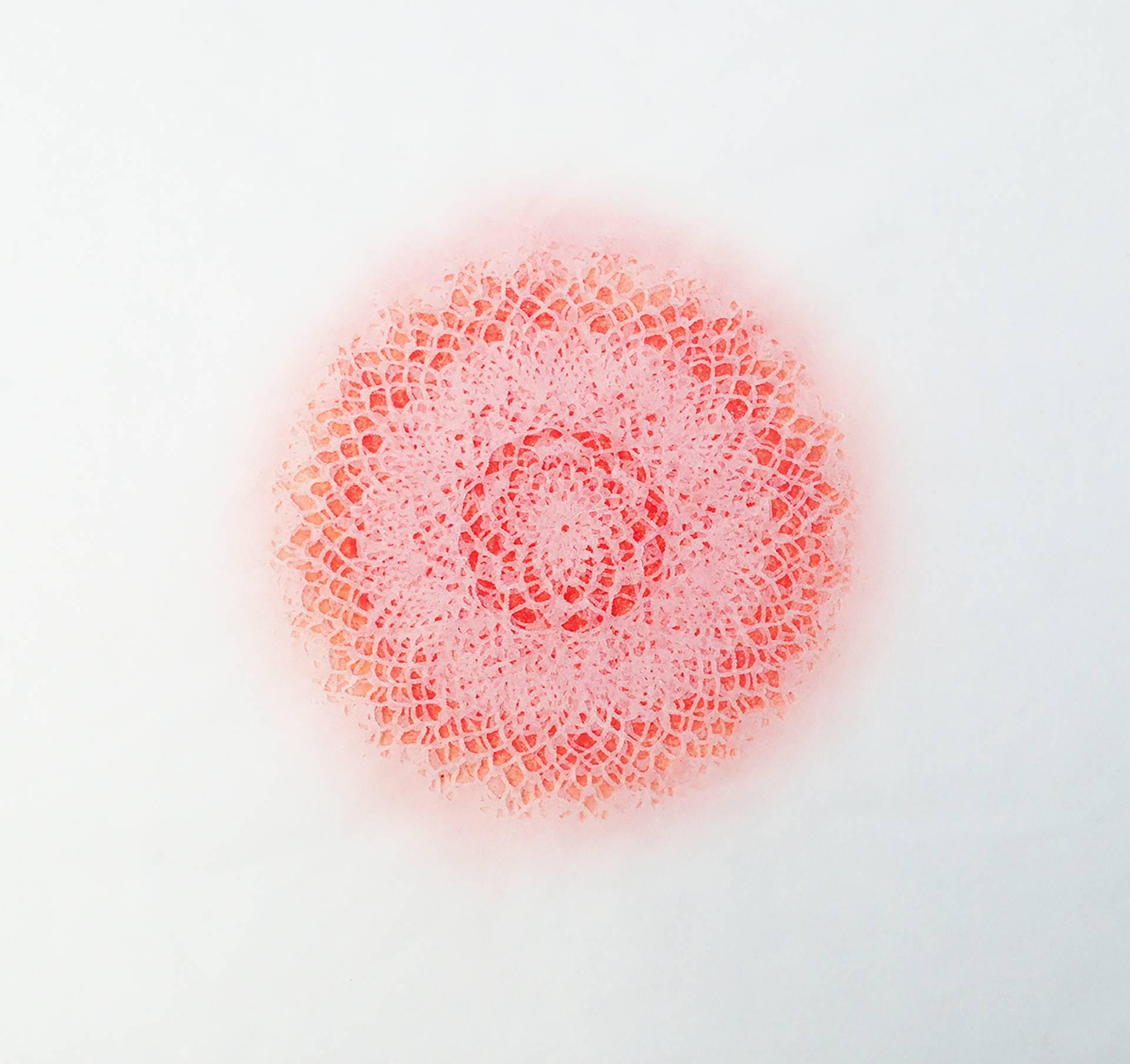 Amy Sands Abstract Print - Revolution VII -  red geometric abstract monoprint and laser cut rice paper